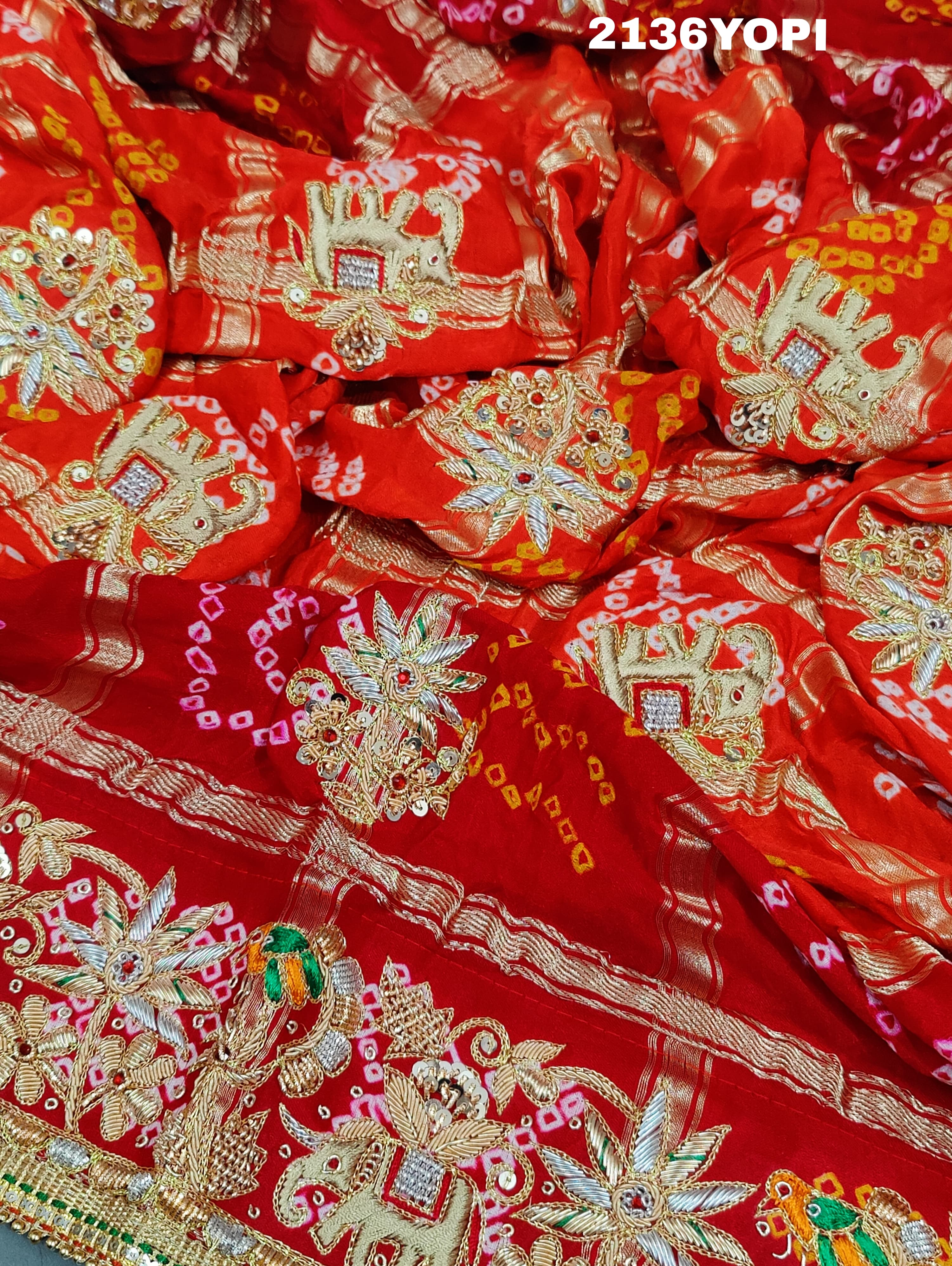 KcPc Trending Pure Gaji Silk Bandhani Jardoji Ghatchola Chunri Pila Odhna (Red Orange)