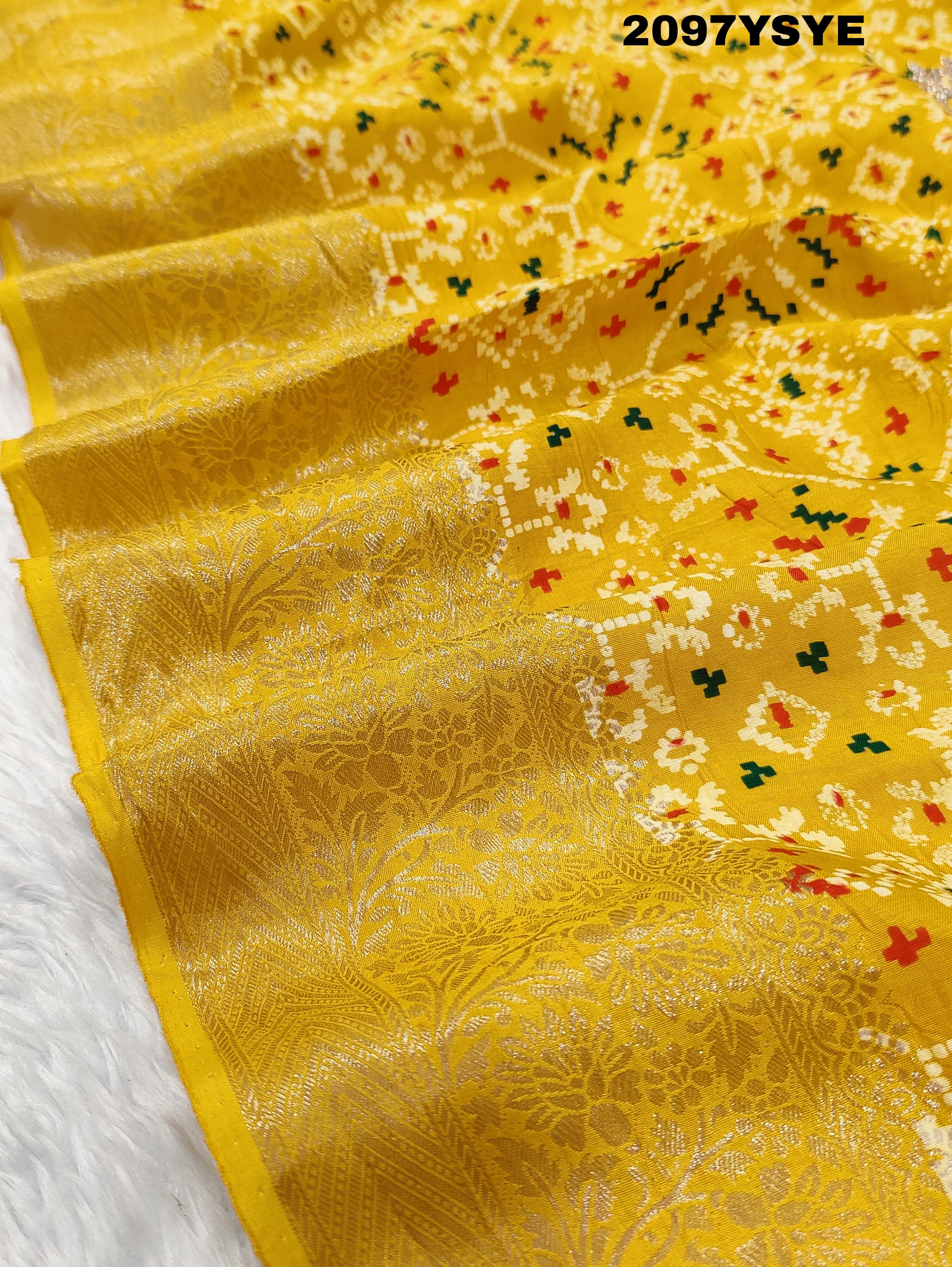 Silk Zardoji Work With Patola Print Style Saree in yellow colour