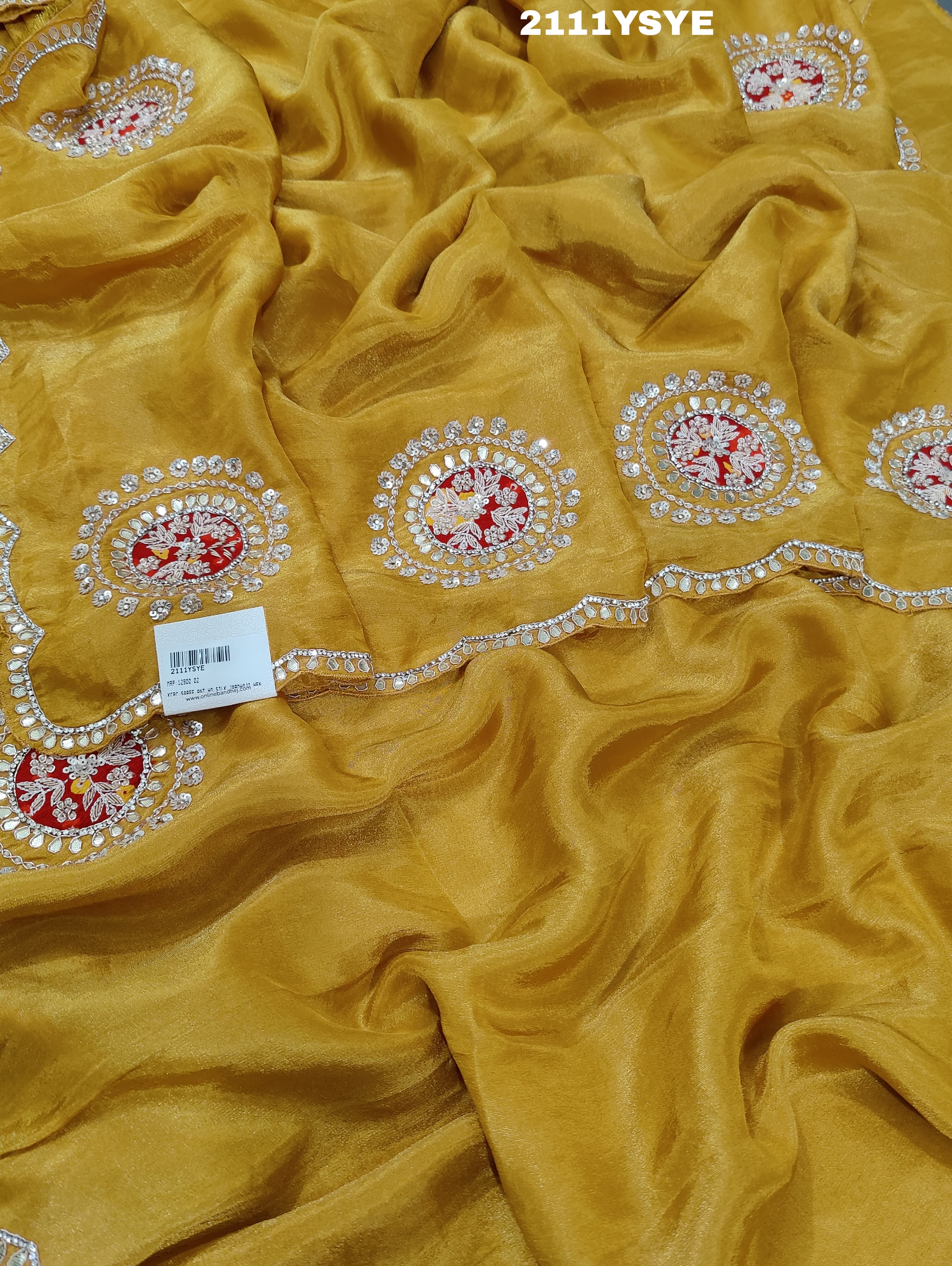 Dola Silk Gotapatti Work With Bollywood Style Saree in yellow colour