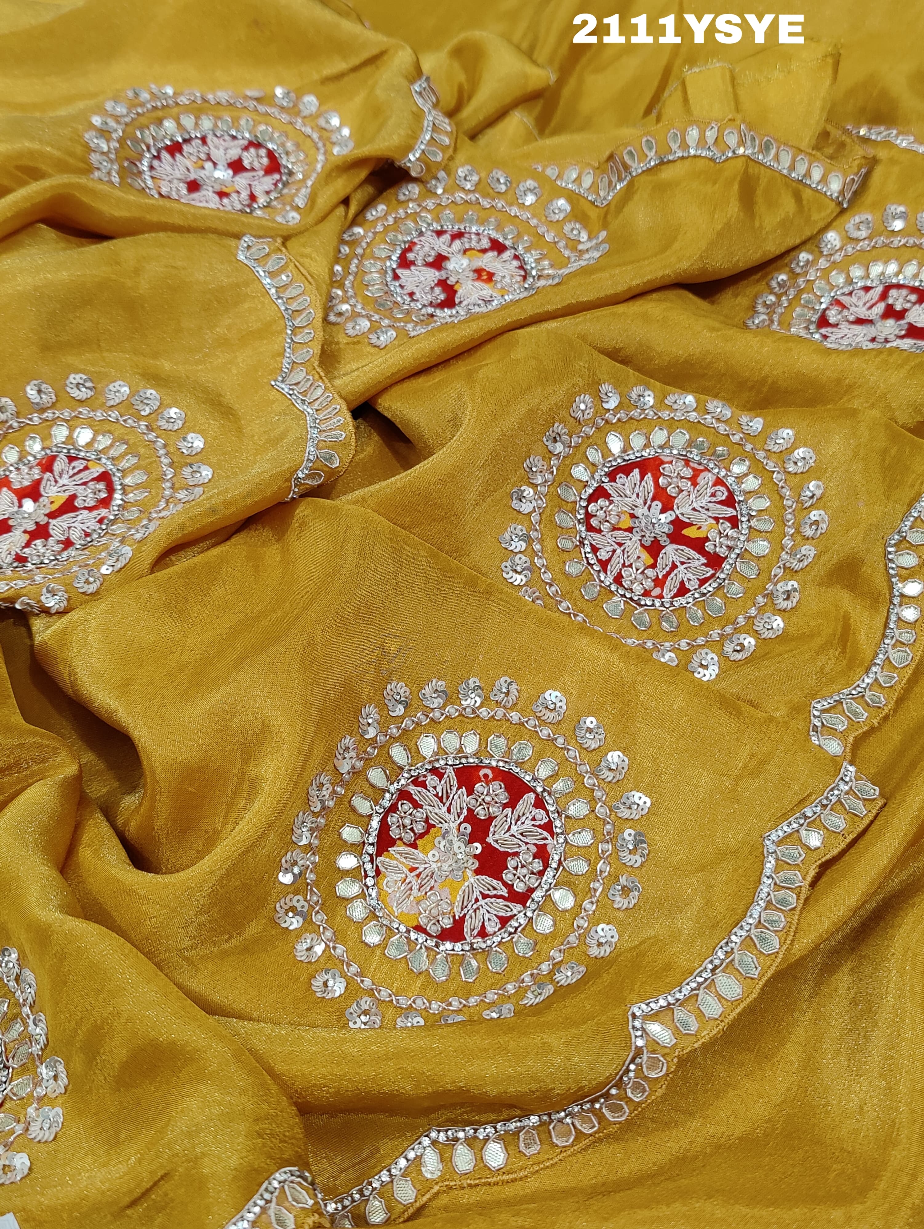 Dola Silk Gotapatti Work With Bollywood Style Saree in yellow colour