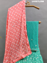 Alehenga with Bandhani style and cutdana work.