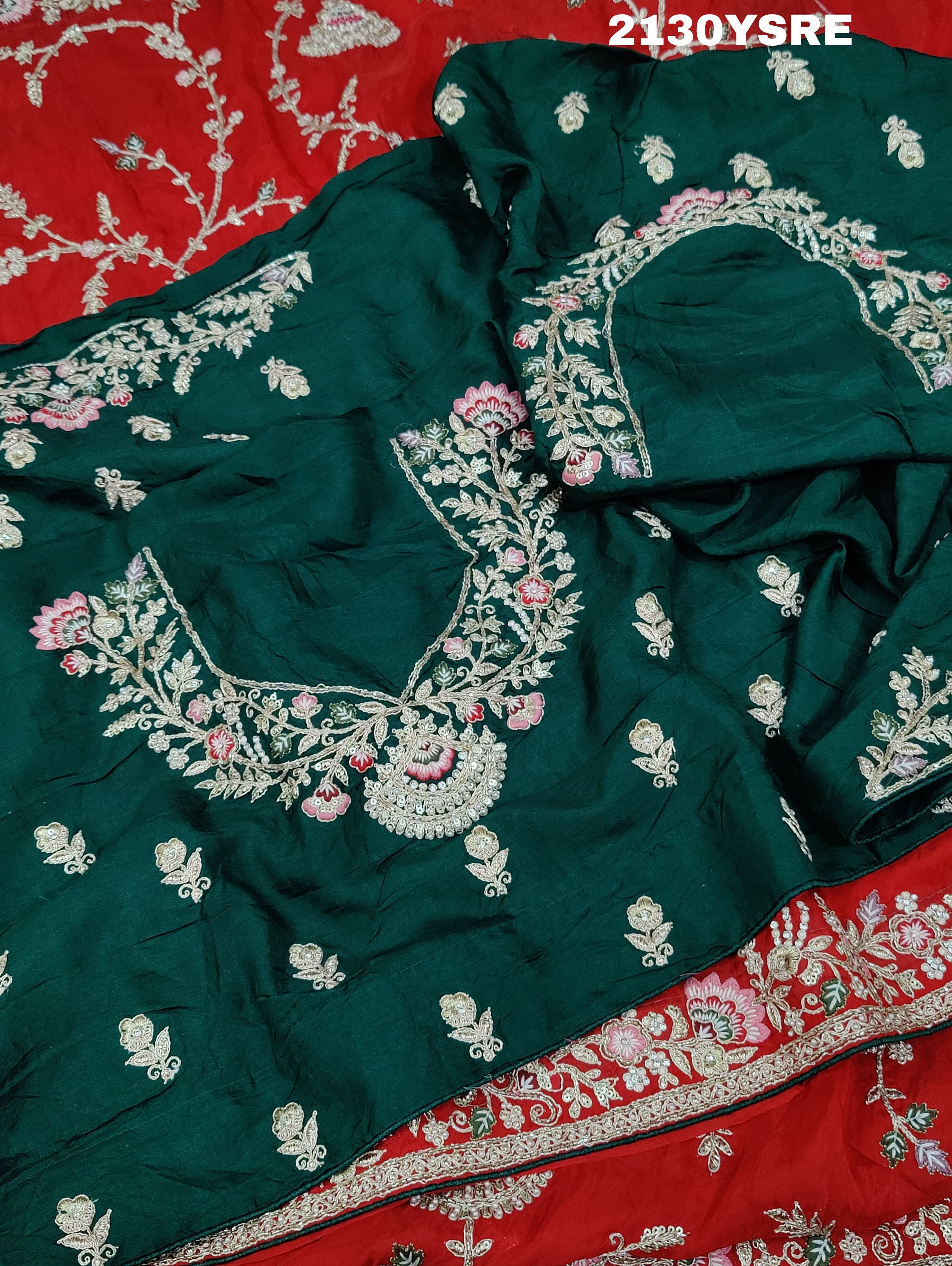 Chinon Rajwadi Style Sequence Embroidery Work saree in red colour