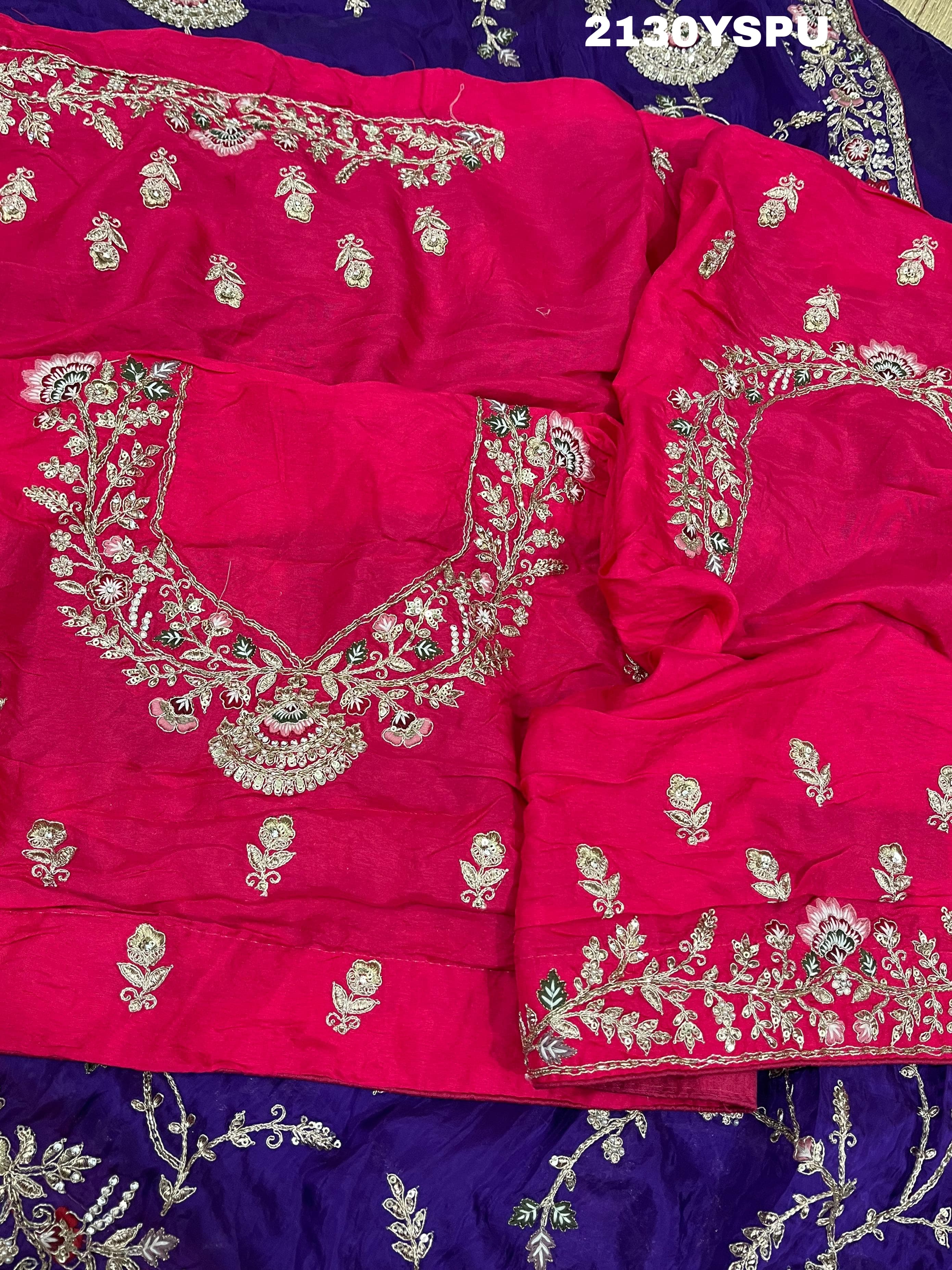 Chinon Rajwadi Style Sequence Embroidery Work saree in purple colour