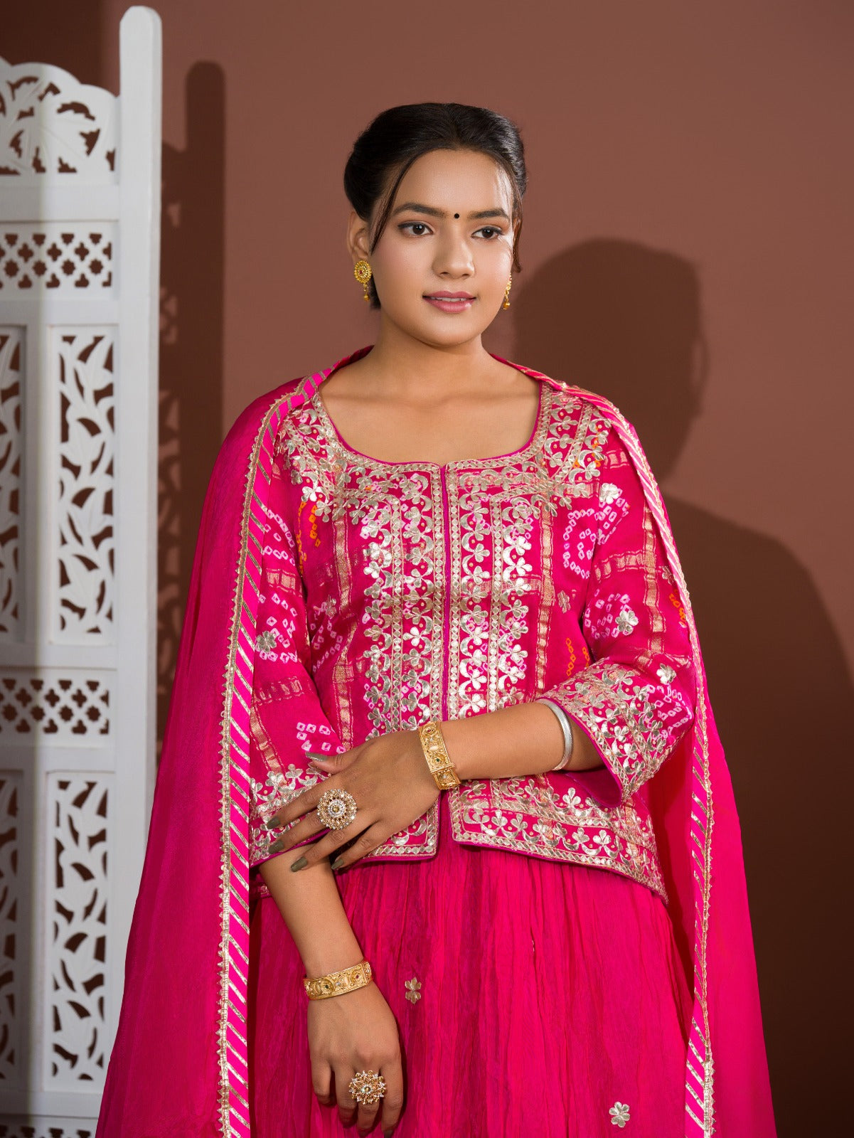 KcPc New Gaji Silk Bandhani Style With Gotapatti Work indo western Dress SATIS