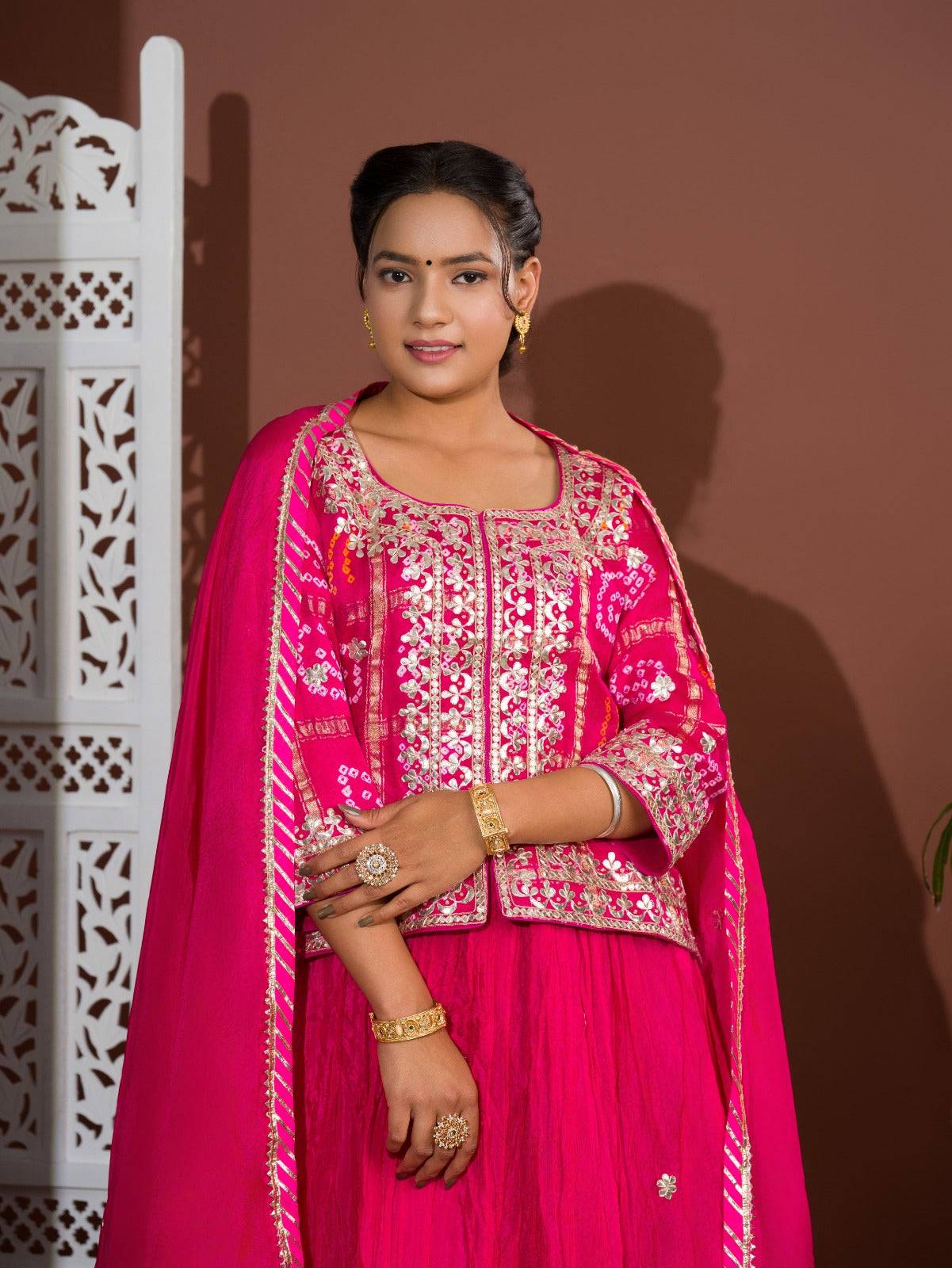 KcPc New Gaji Silk Bandhani Style With Gotapatti Work indo western Dress SATIS