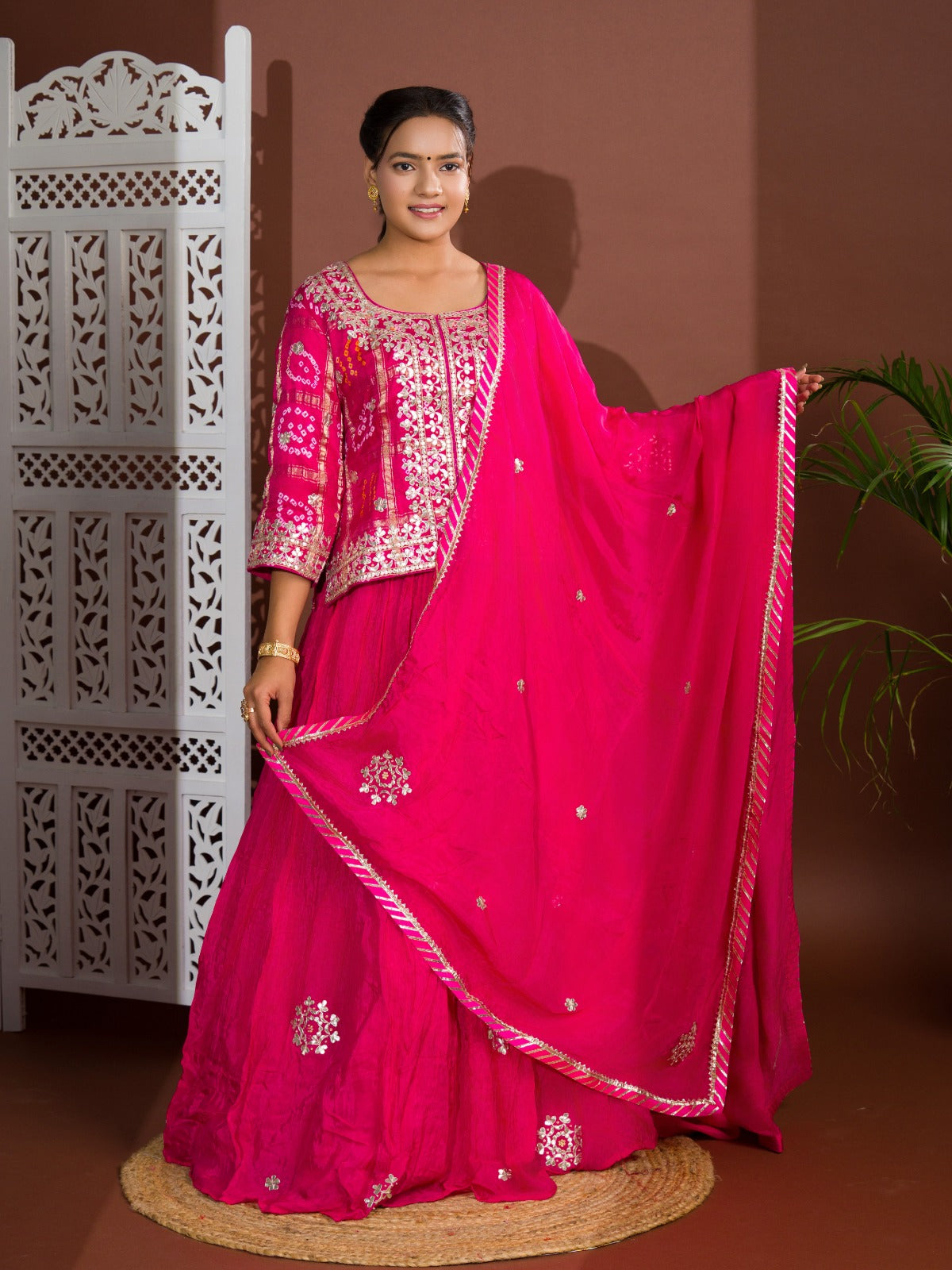 KcPc New Gaji Silk Bandhani Style With Gotapatti Work indo western Dress SATIS