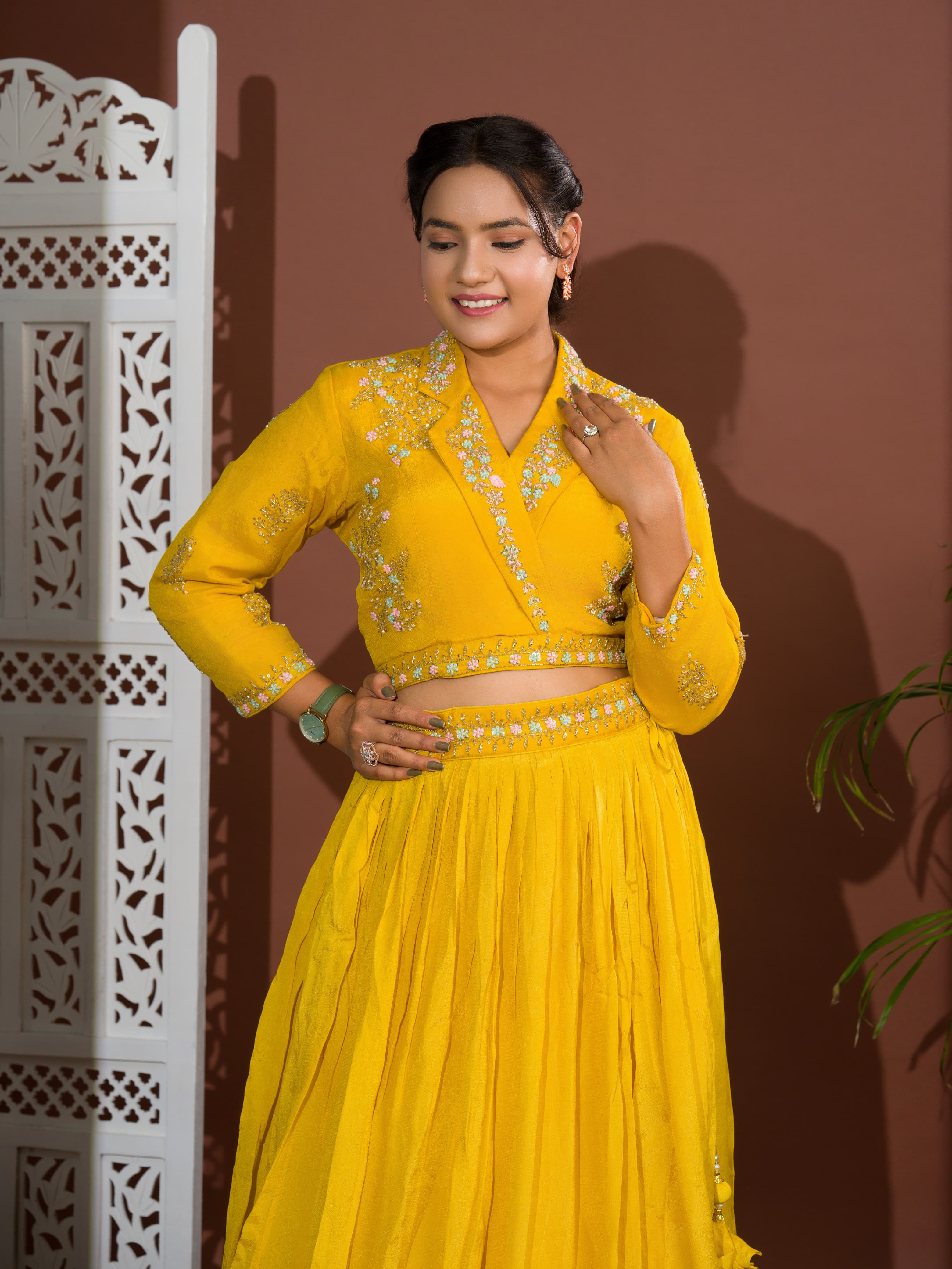 KcPc New Beautiful H O silk Crop Top Style With Kashida Cutdana Work indo western Dress MUL