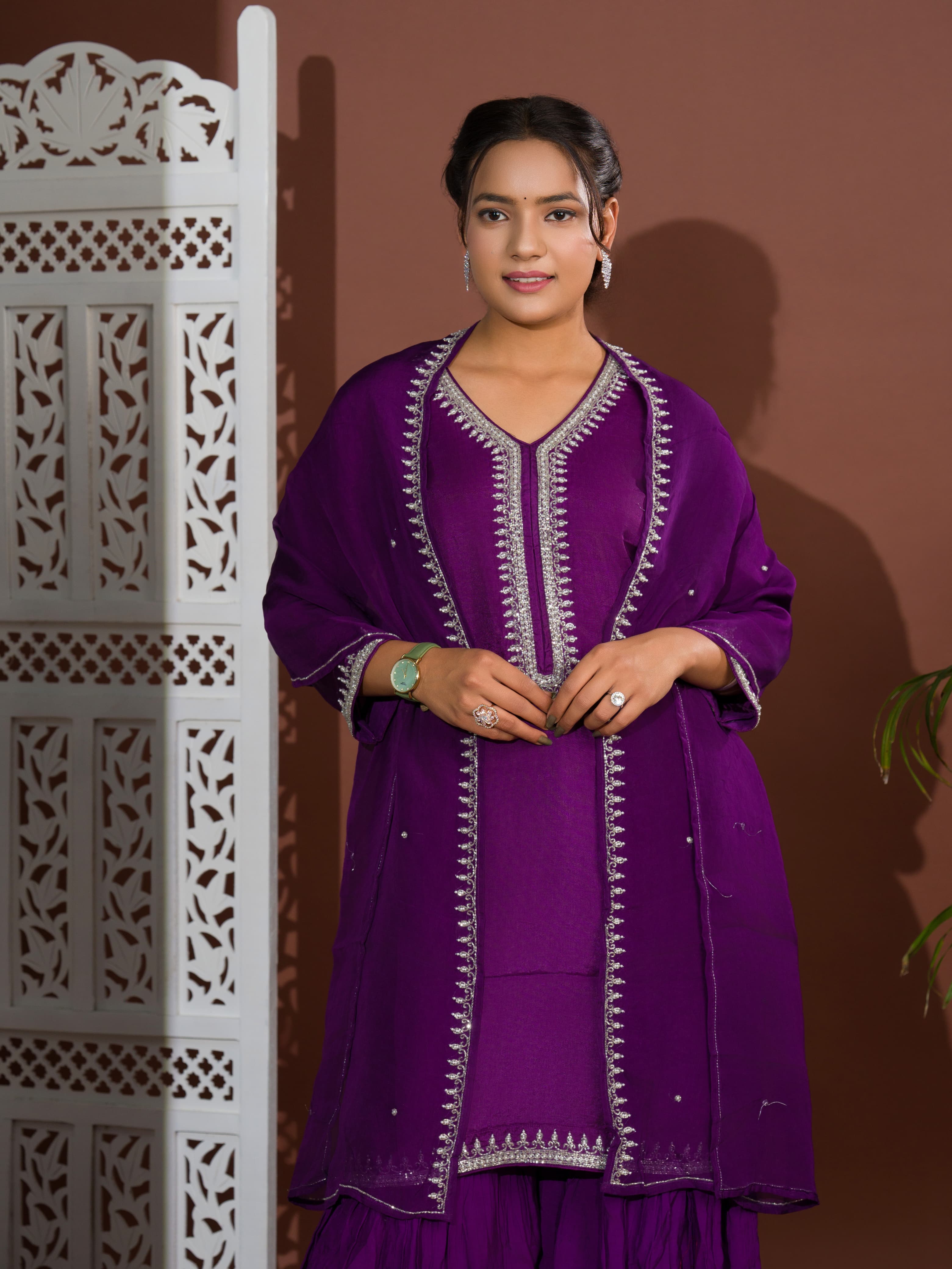 KcPc NewCrape silk Sharara With Cutdana work indo western Dress MUL