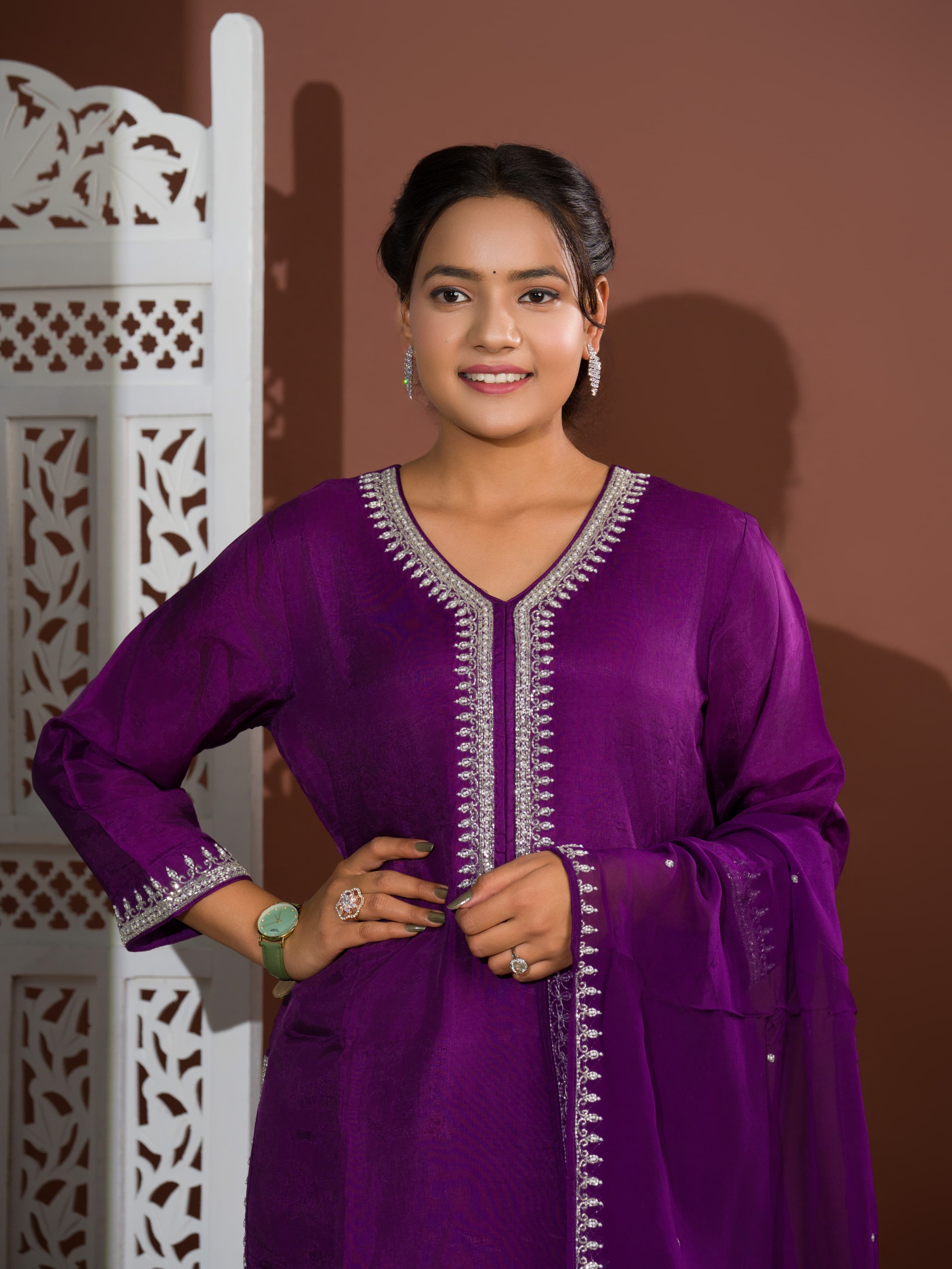 KcPc NewCrape silk Sharara With Cutdana work indo western Dress MUL