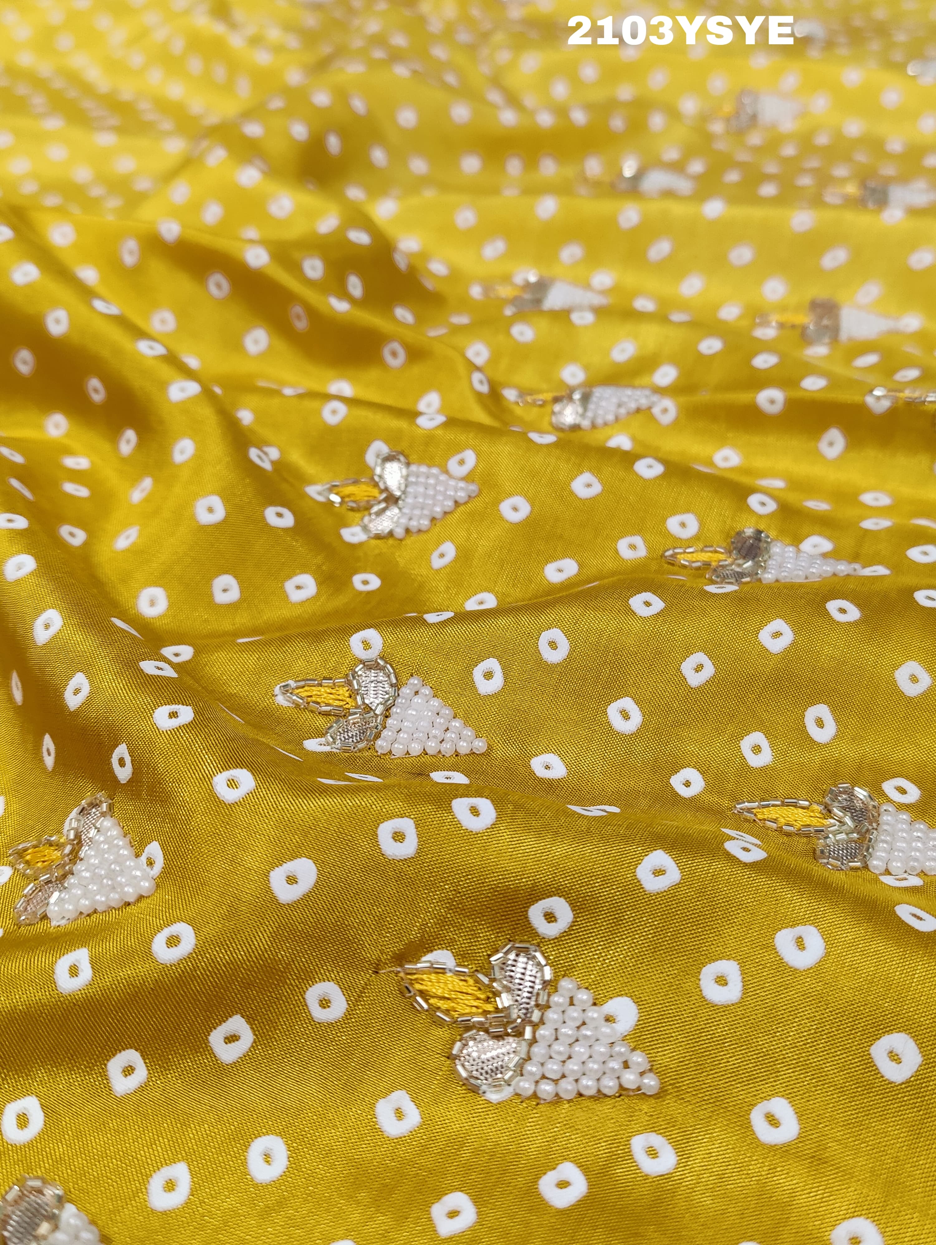 Silk Bandhani With Pearl Gotapatti Work Sareein yellow colour
