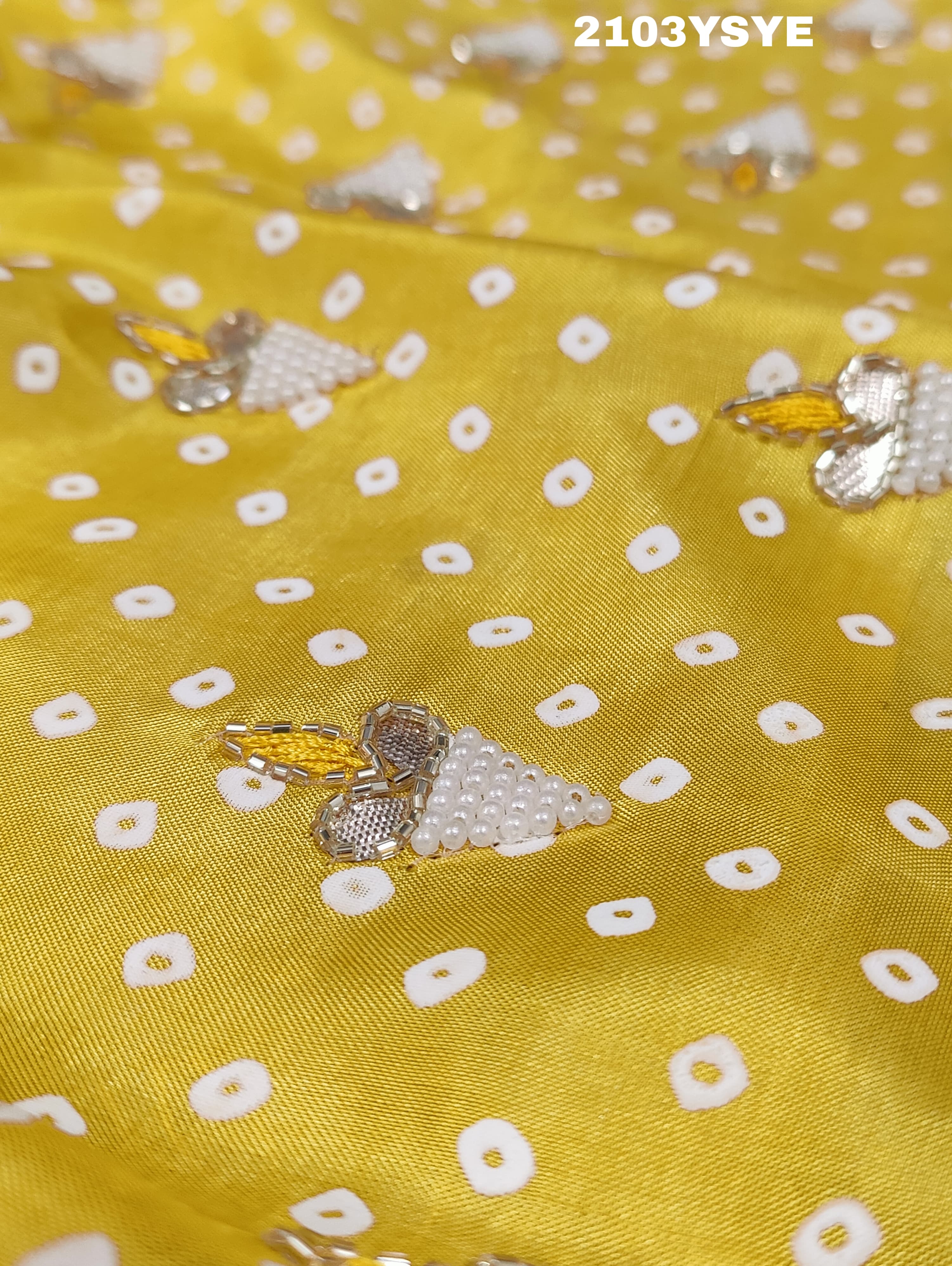 Silk Bandhani With Pearl Gotapatti Work Sareein yellow colour