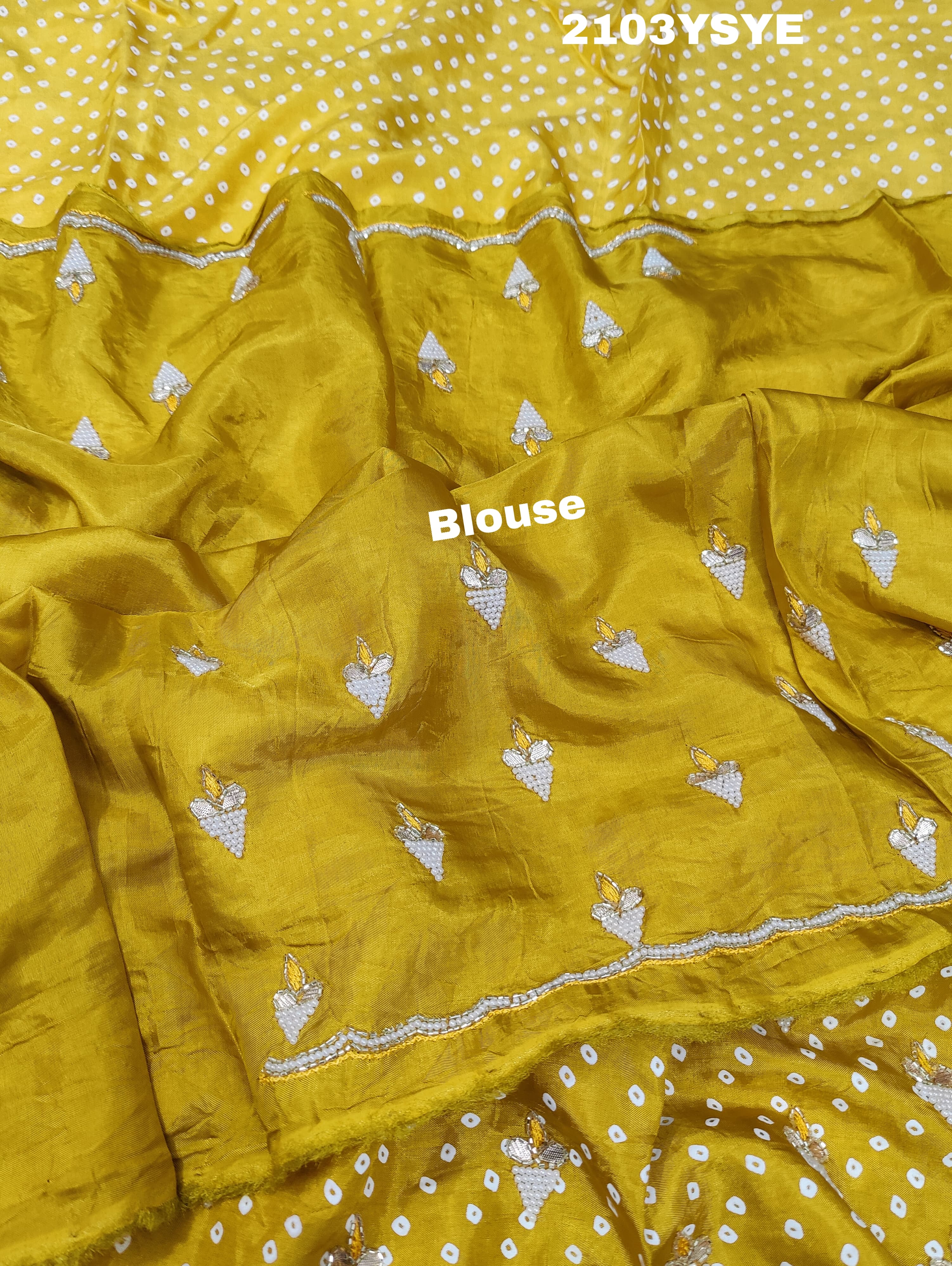 Silk Bandhani With Pearl Gotapatti Work Sareein yellow colour