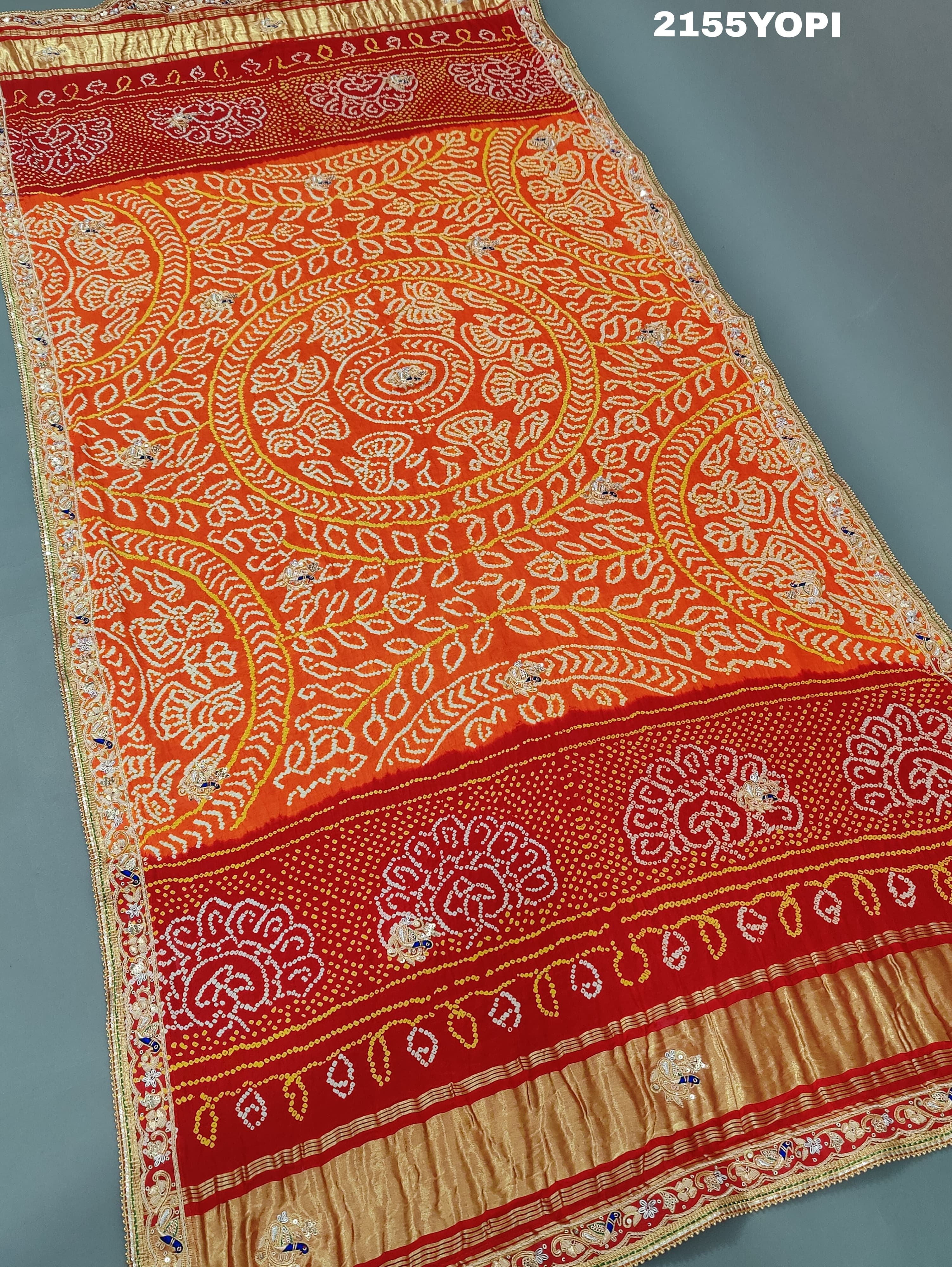 KcPc Gaji Silk Bandhej Marwadi Piliya Odhna with Zardoji Work MNL