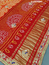 KcPc Gaji Silk Bandhej Marwadi Piliya Odhna with Zardoji Work MNL