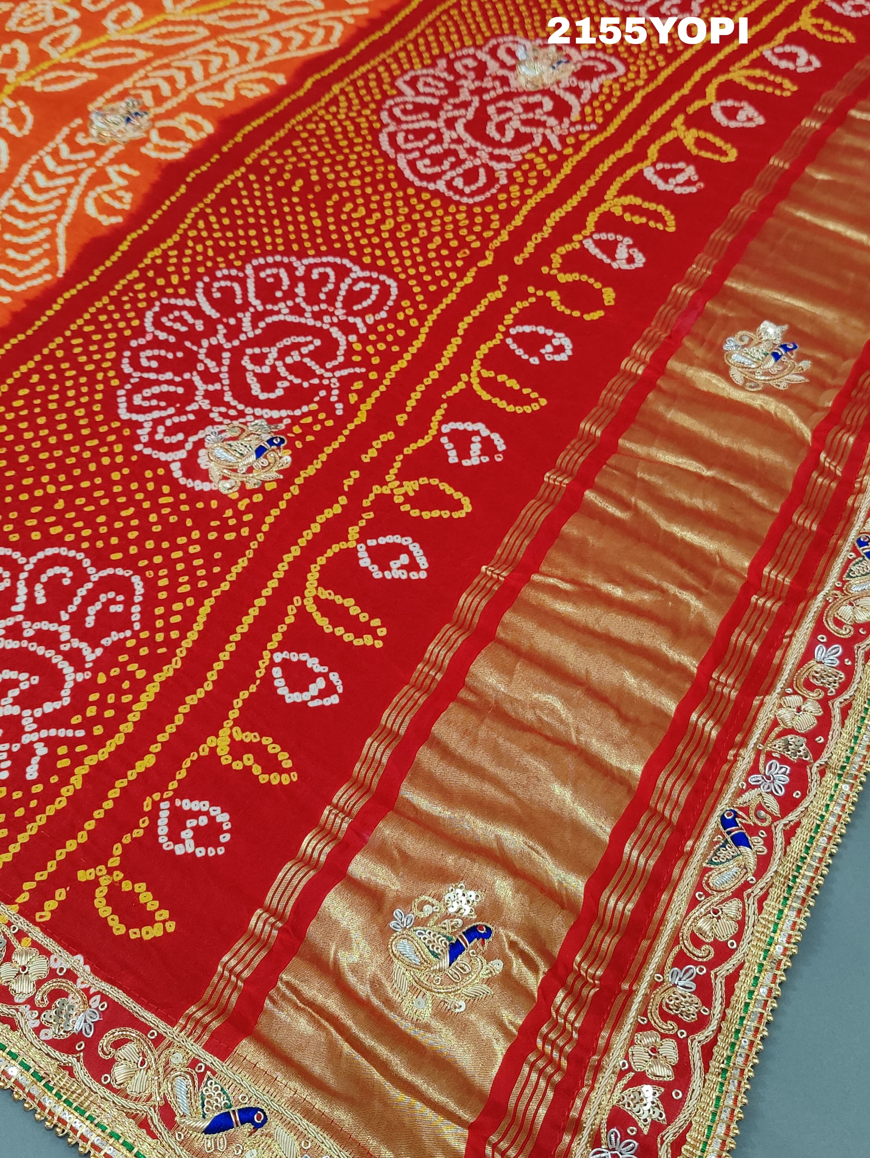 KcPc Gaji Silk Bandhej Marwadi Piliya Odhna with Zardoji Work MNL