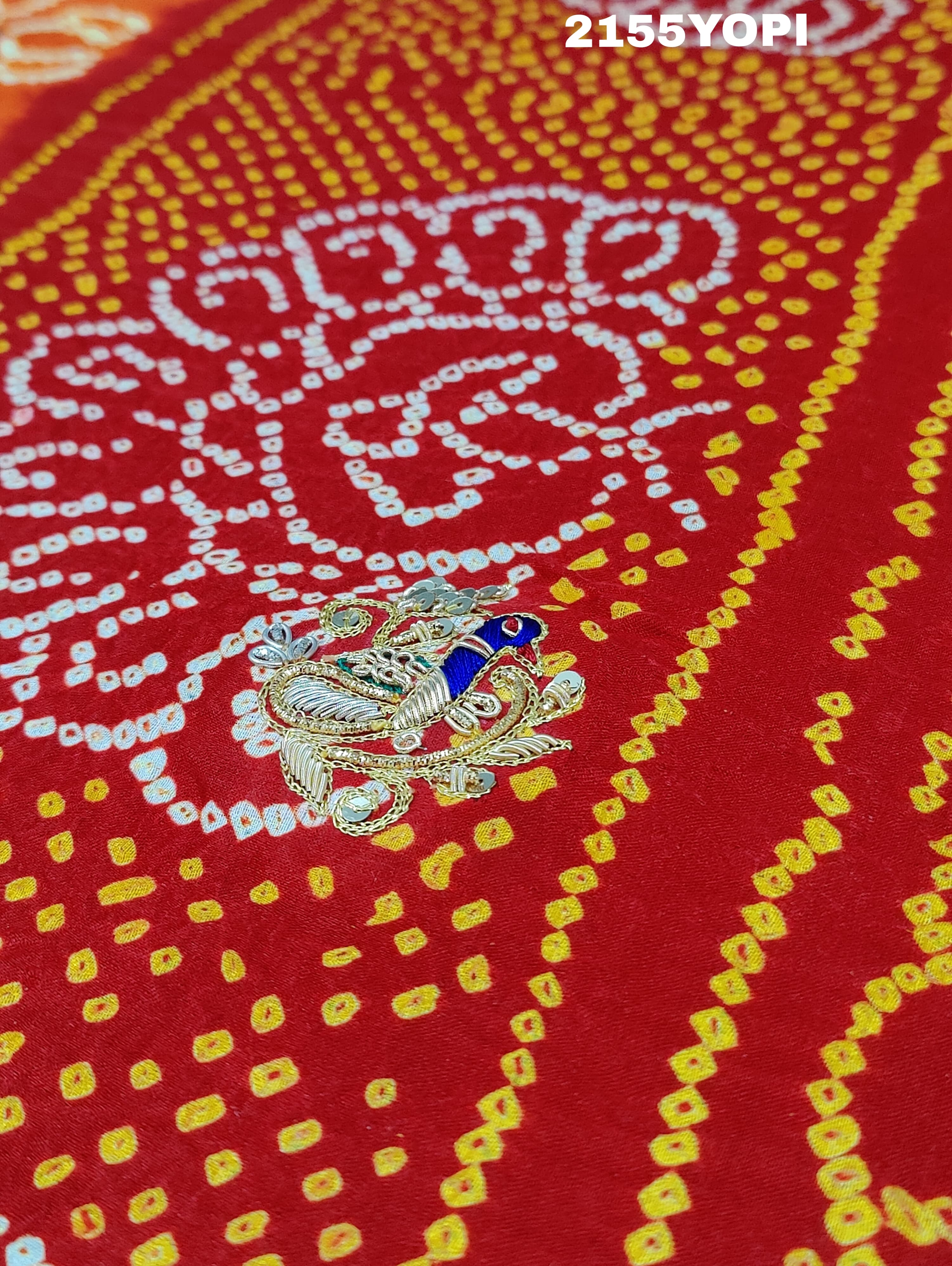 KcPc Gaji Silk Bandhej Marwadi Piliya Odhna with Zardoji Work MNL