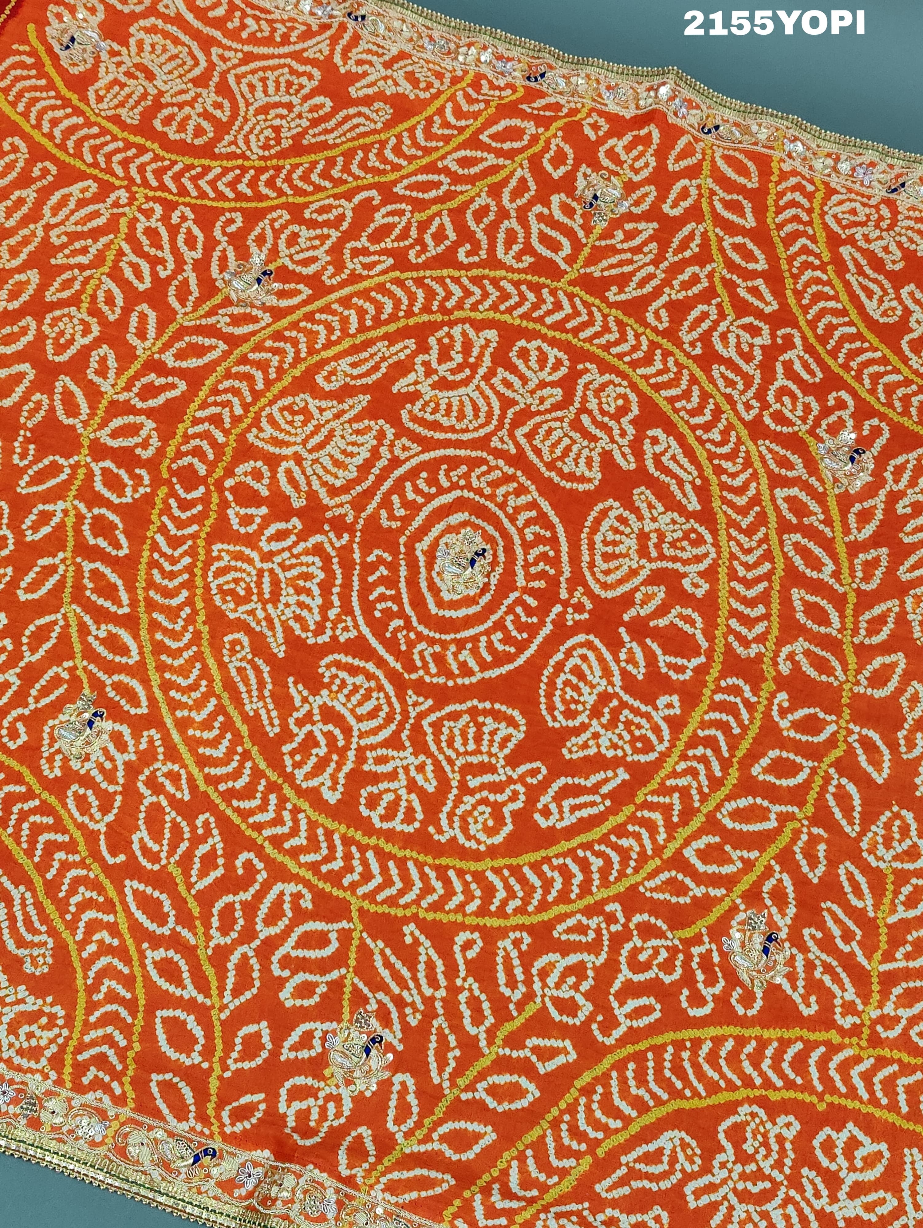 KcPc Gaji Silk Bandhej Marwadi Piliya Odhna with Zardoji Work MNL