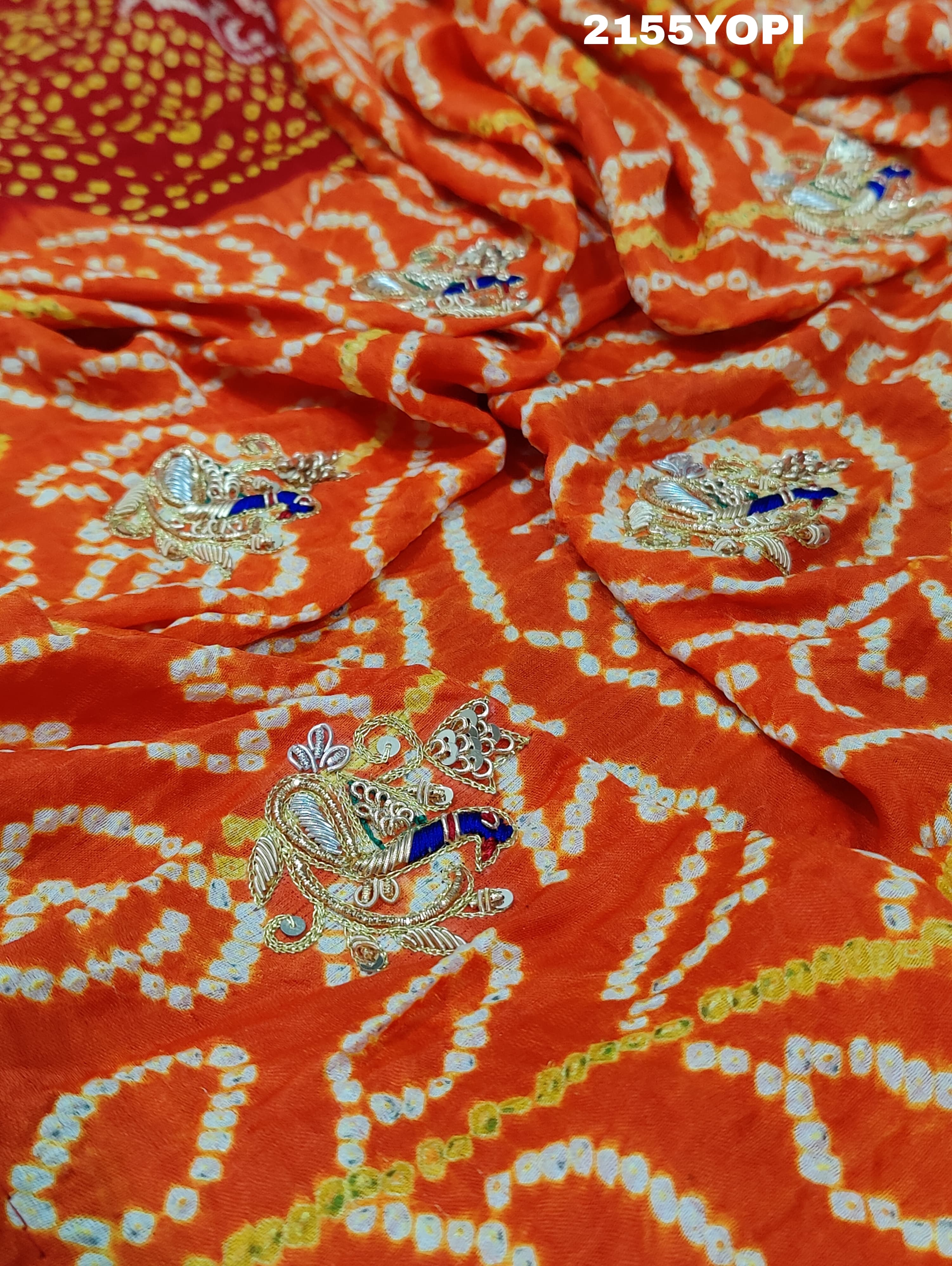 KcPc Gaji Silk Bandhej Marwadi Piliya Odhna with Zardoji Work MNL