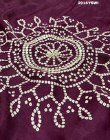 A purple saree with detailed gold Gota patti work