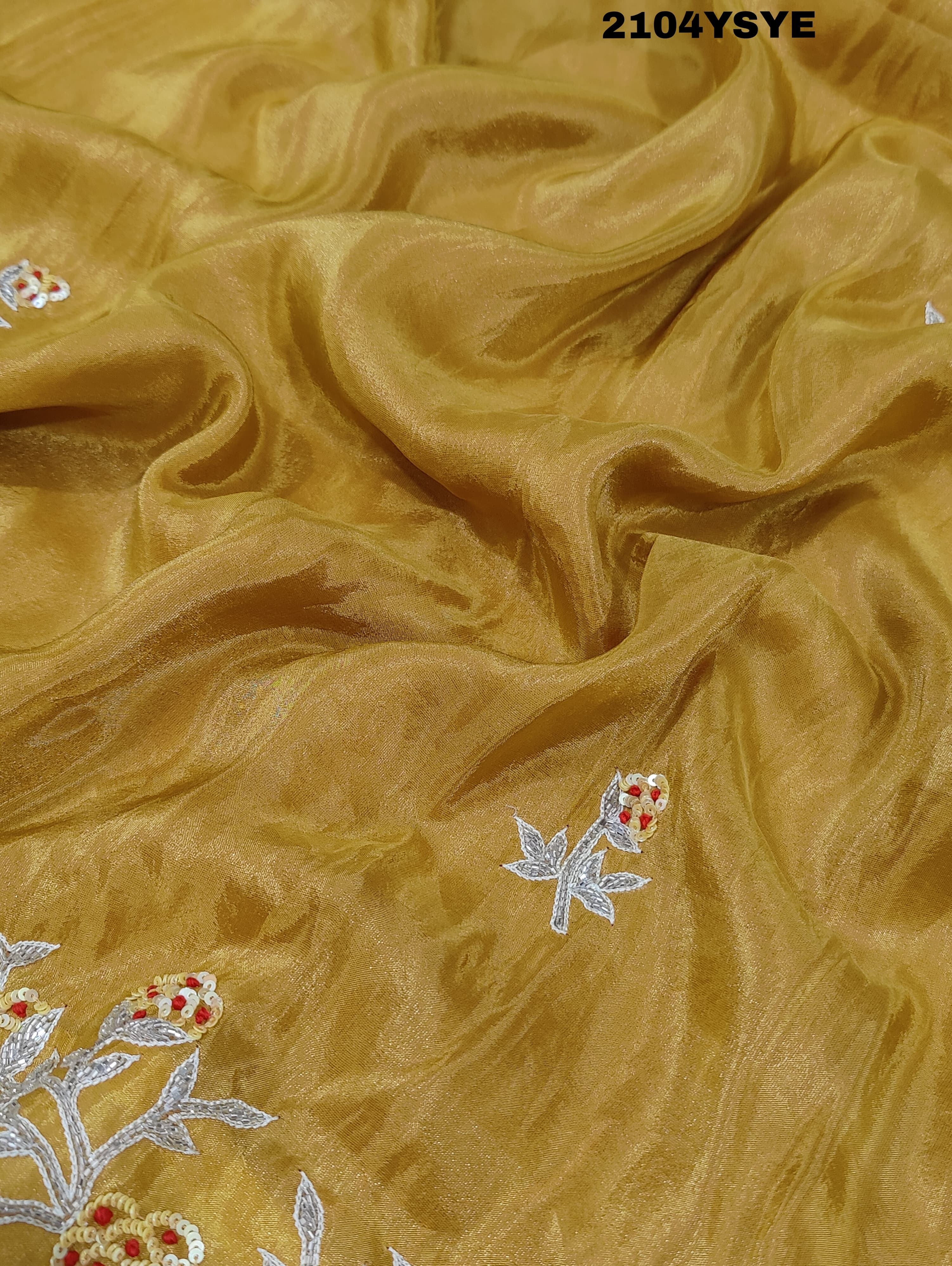 Silk Sequence cutdana Tari Work Saree in yellow colour