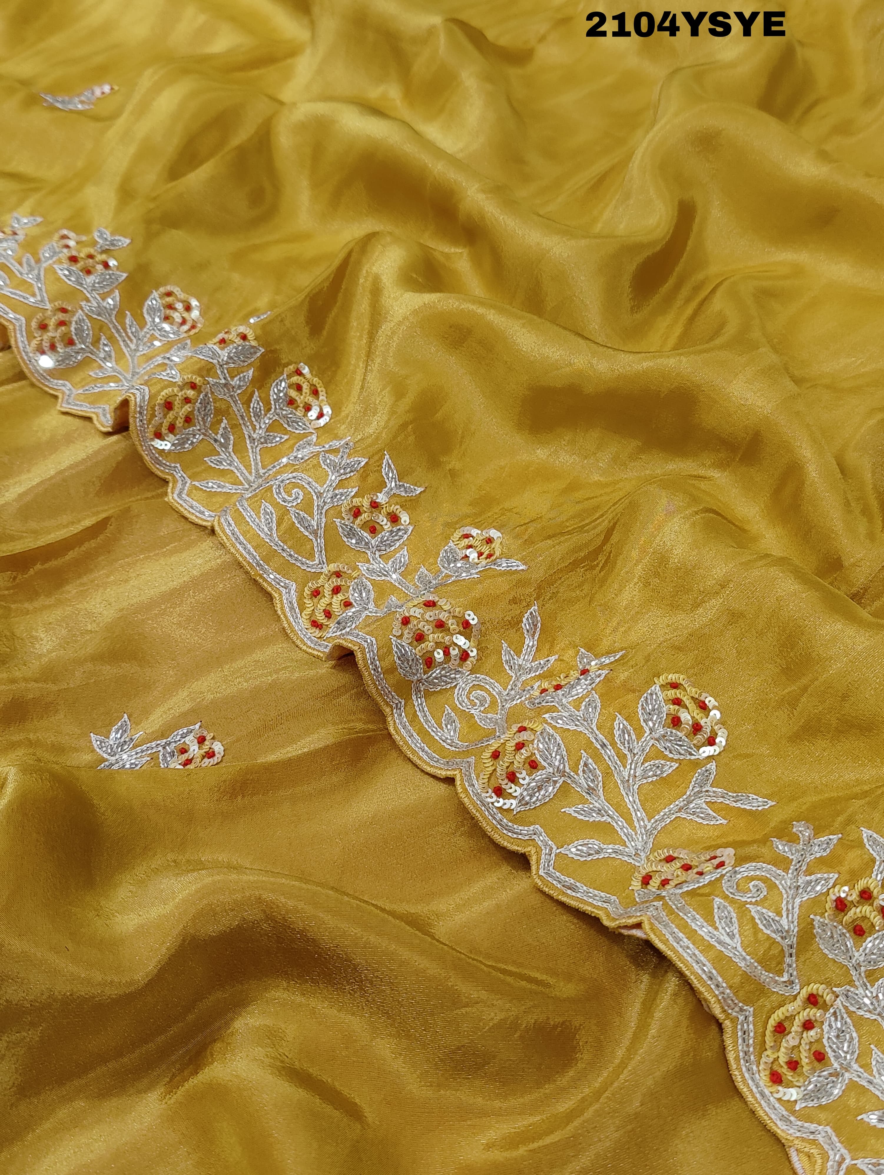 Silk Sequence cutdana Tari Work Saree in yellow colour