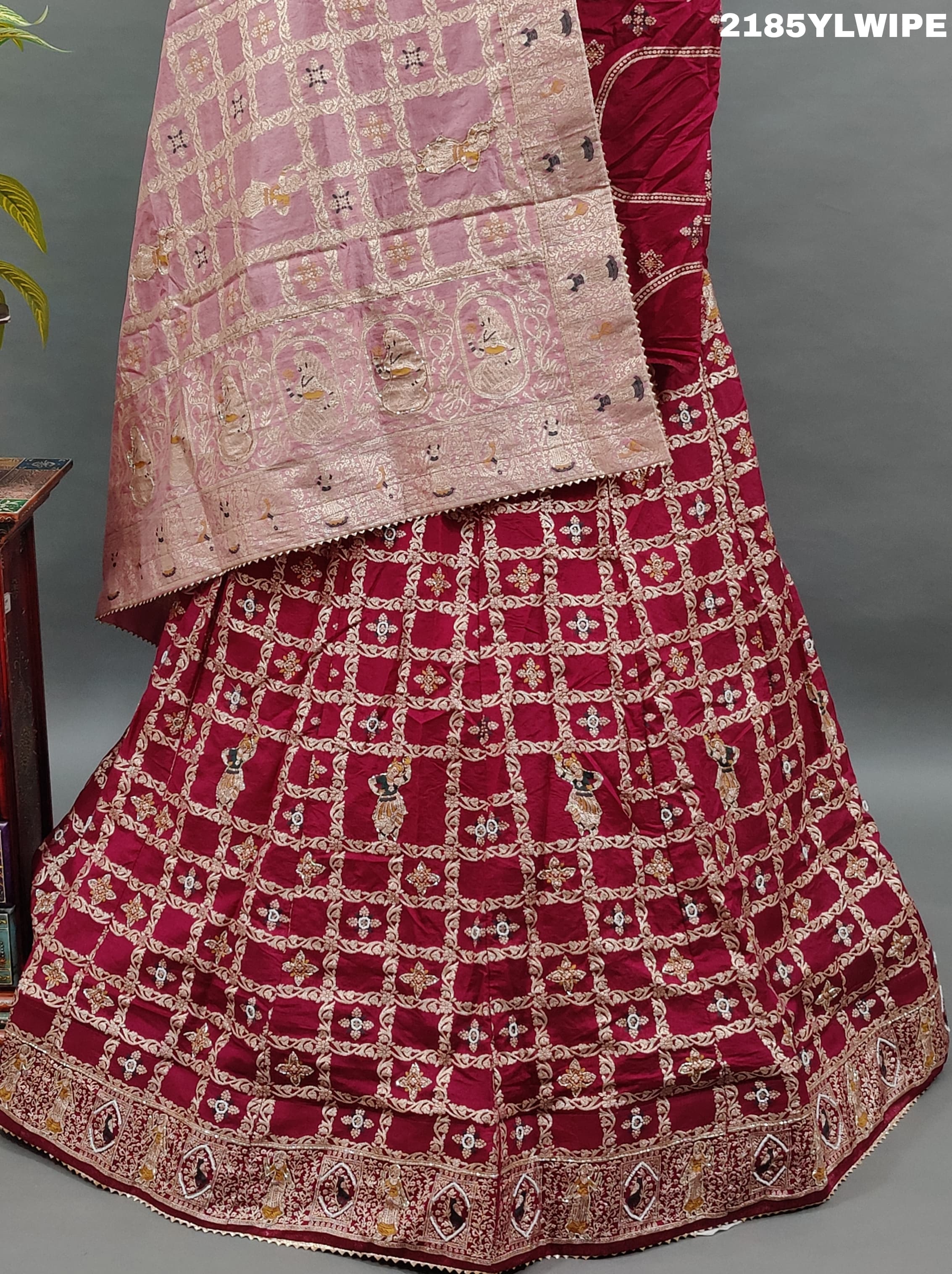 A traditional wear lehenga with Dola Silk Banarasi style