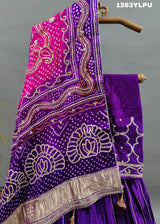 A traditional wear lehenga with bandhani style gotapatti work