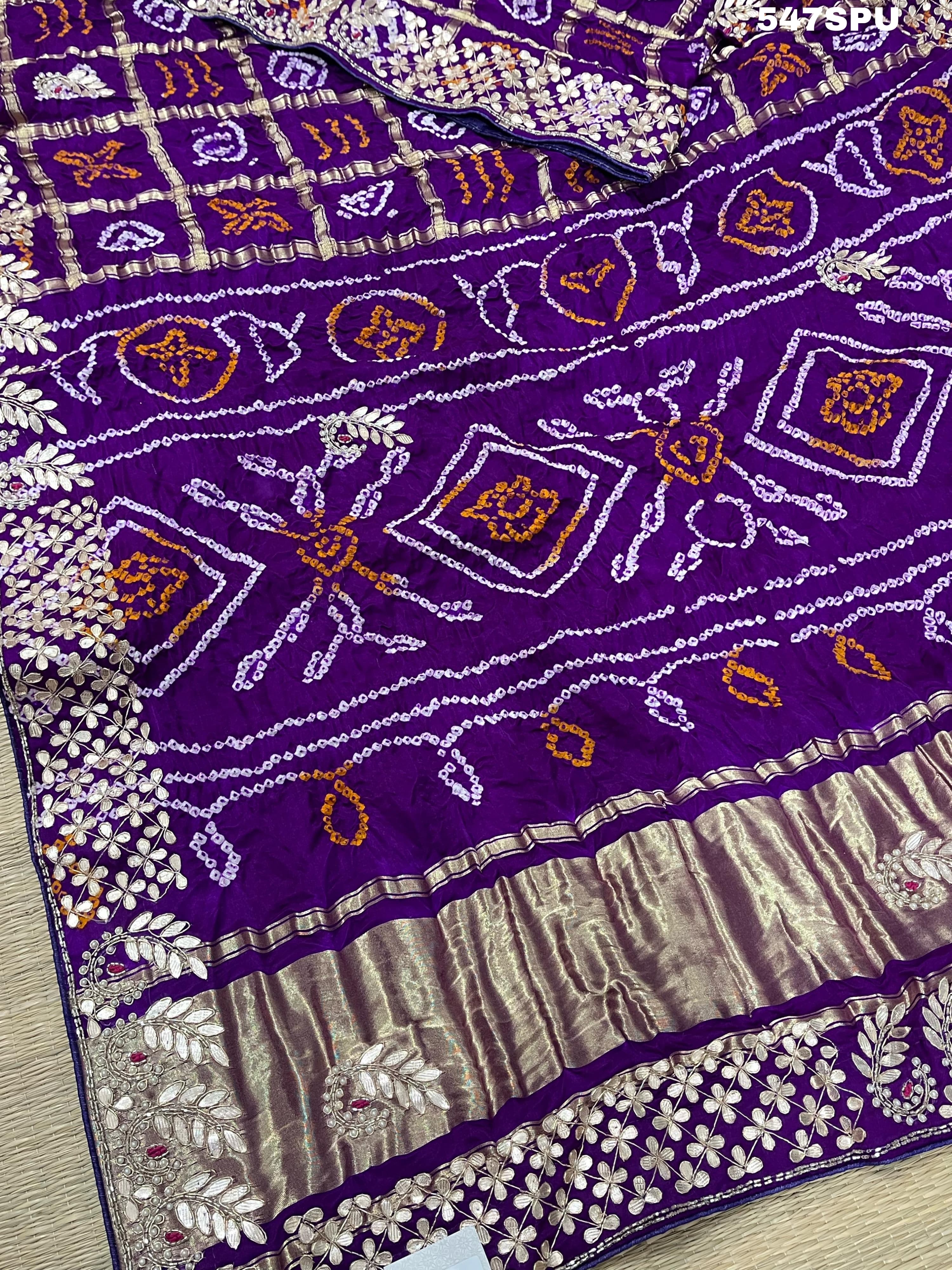 Gota Patti Hand Work saree in purple colour