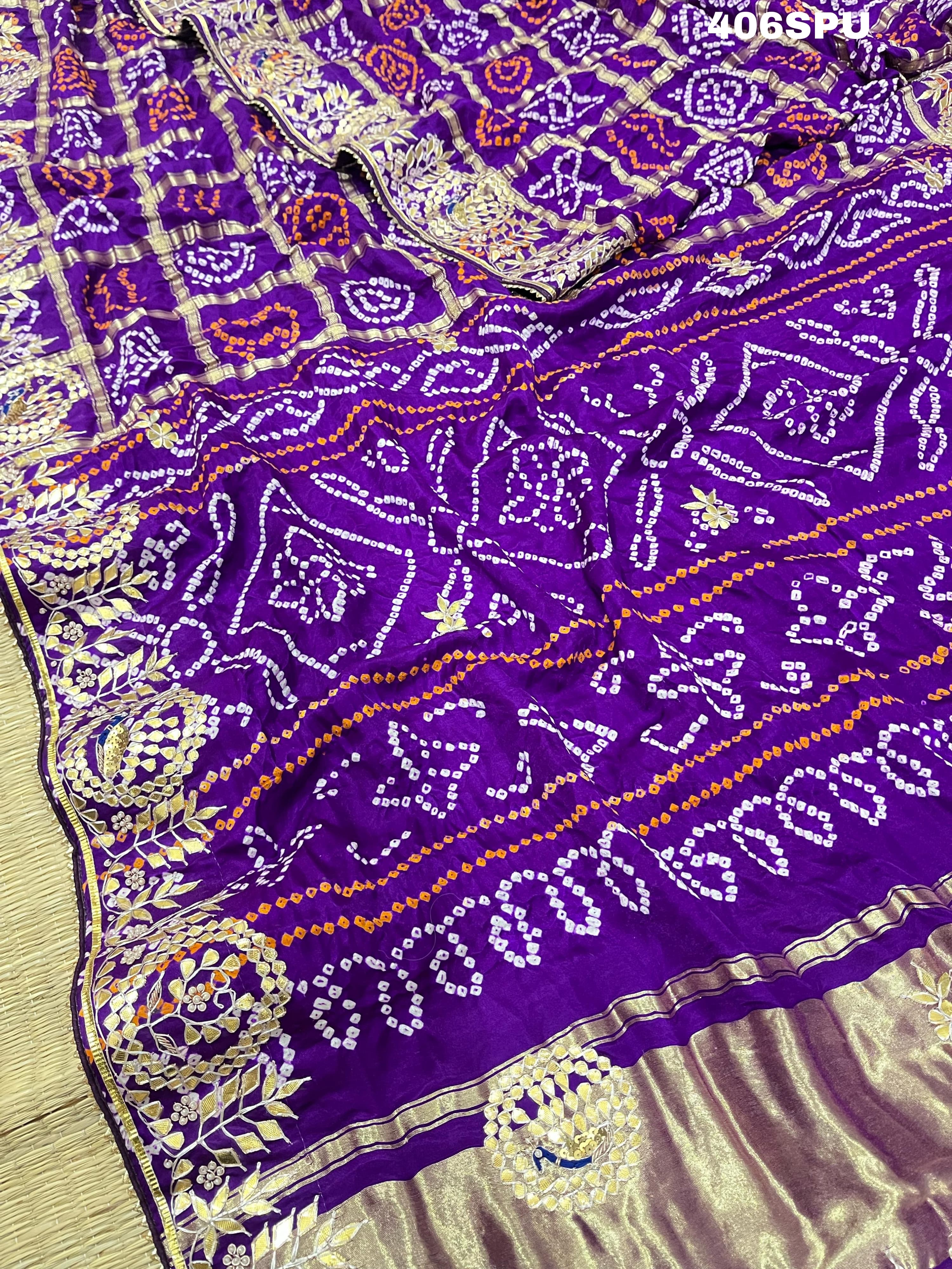 By New Latest Pure Gaji Silk Bandhani Ghatchola Gotapatti Saree