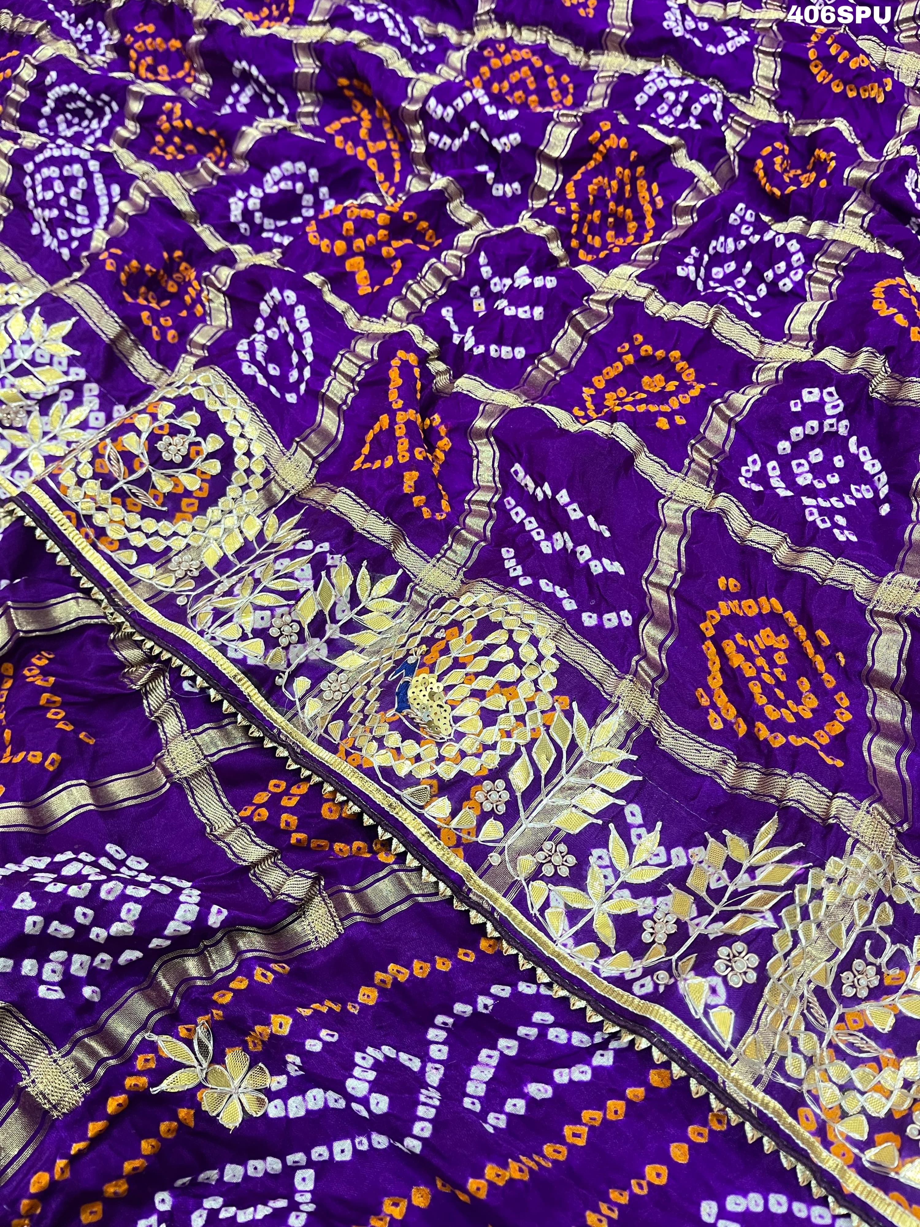 By New Latest Pure Gaji Silk Bandhani Ghatchola Gotapatti Saree