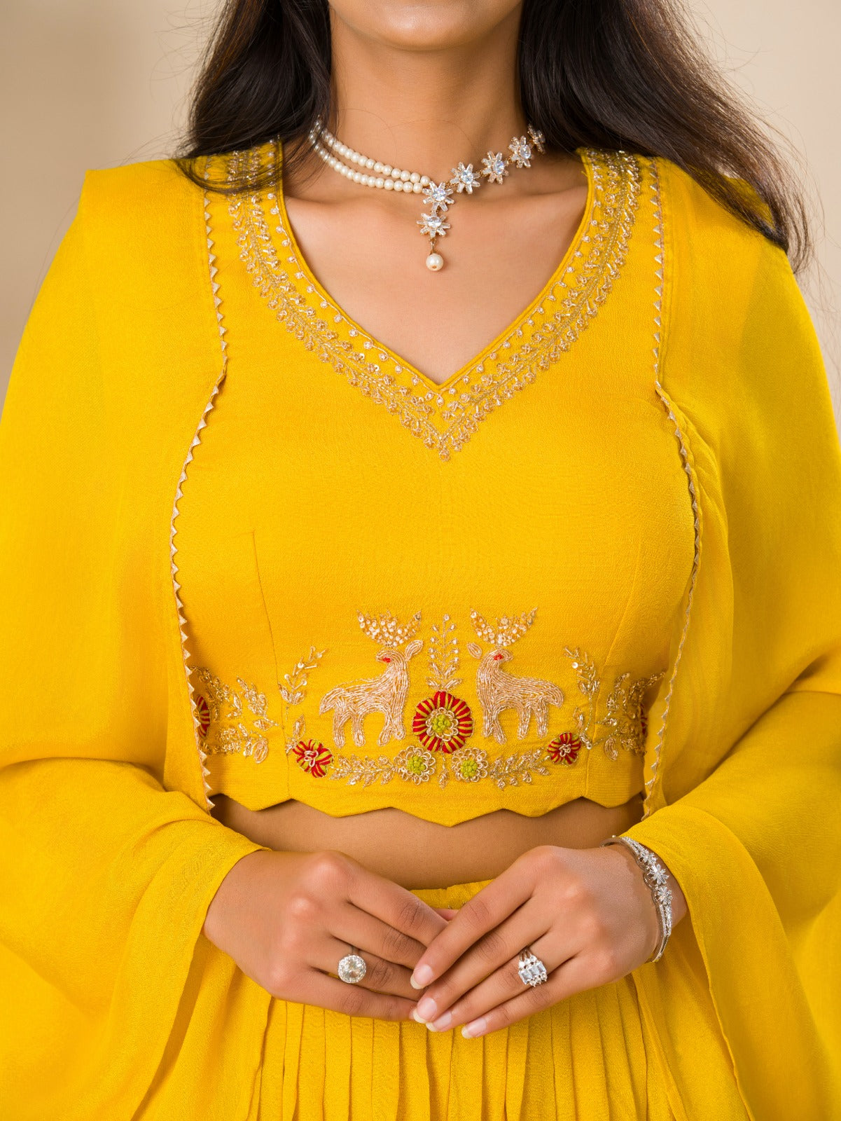 KcPc Latest Georgette Fabric Cutdana kashida work indo western Dress MUL