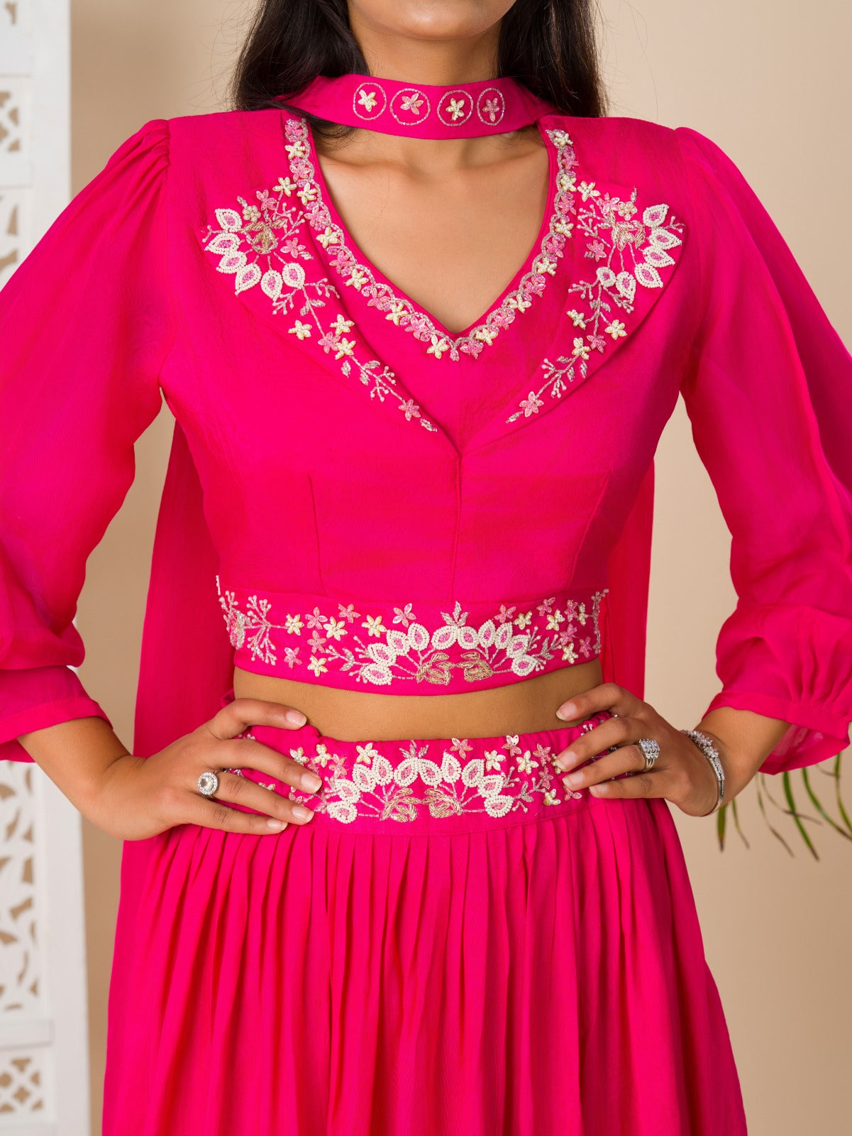 KcPc New Chinon Silk Bollywood White beads workindo western Dress MUL