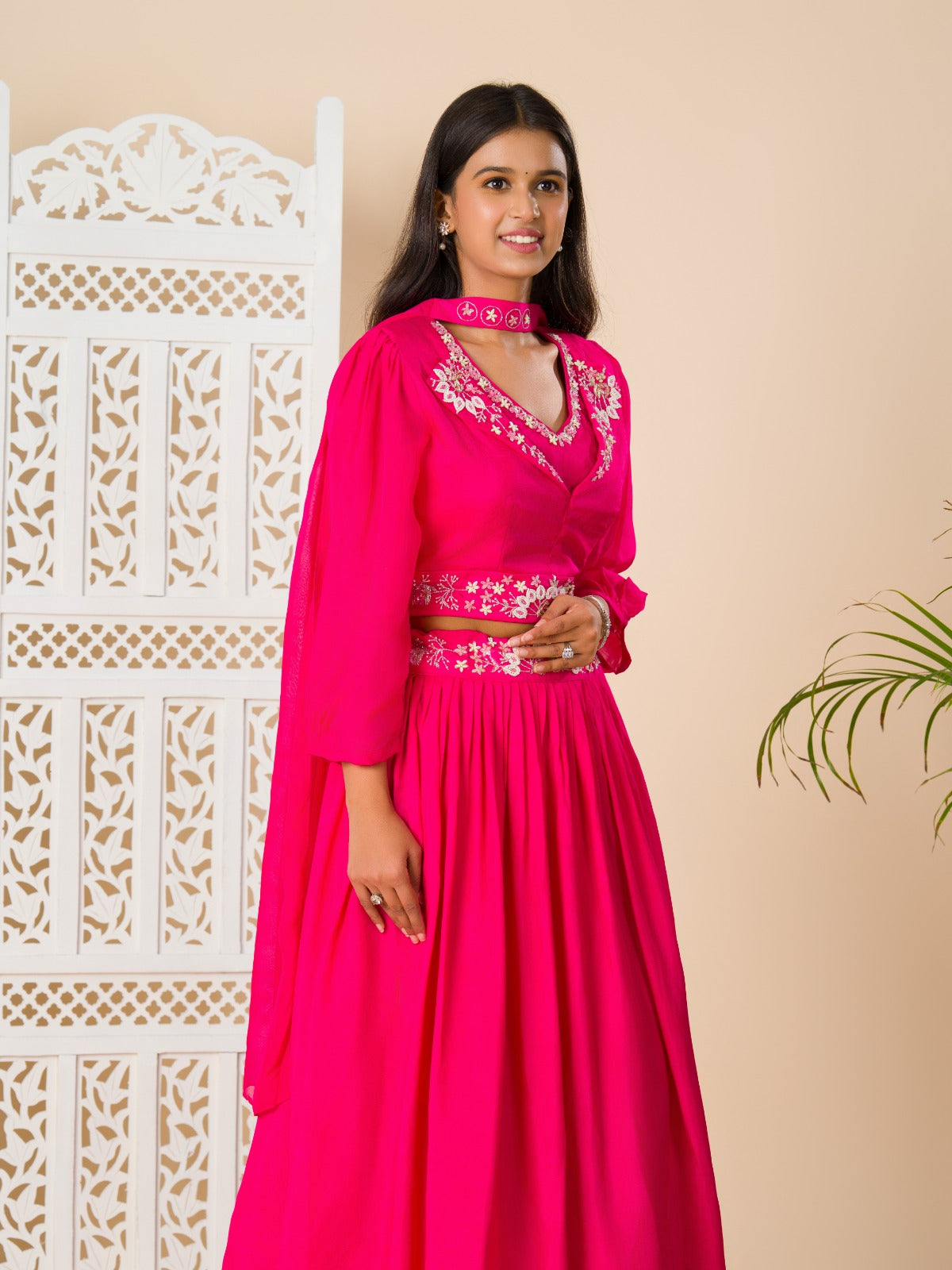 KcPc New Chinon Silk Bollywood White beads workindo western Dress MUL
