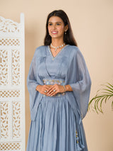 KcPc New Latest Georgette Fabric Cutdana kashida work indo western Dress MUL