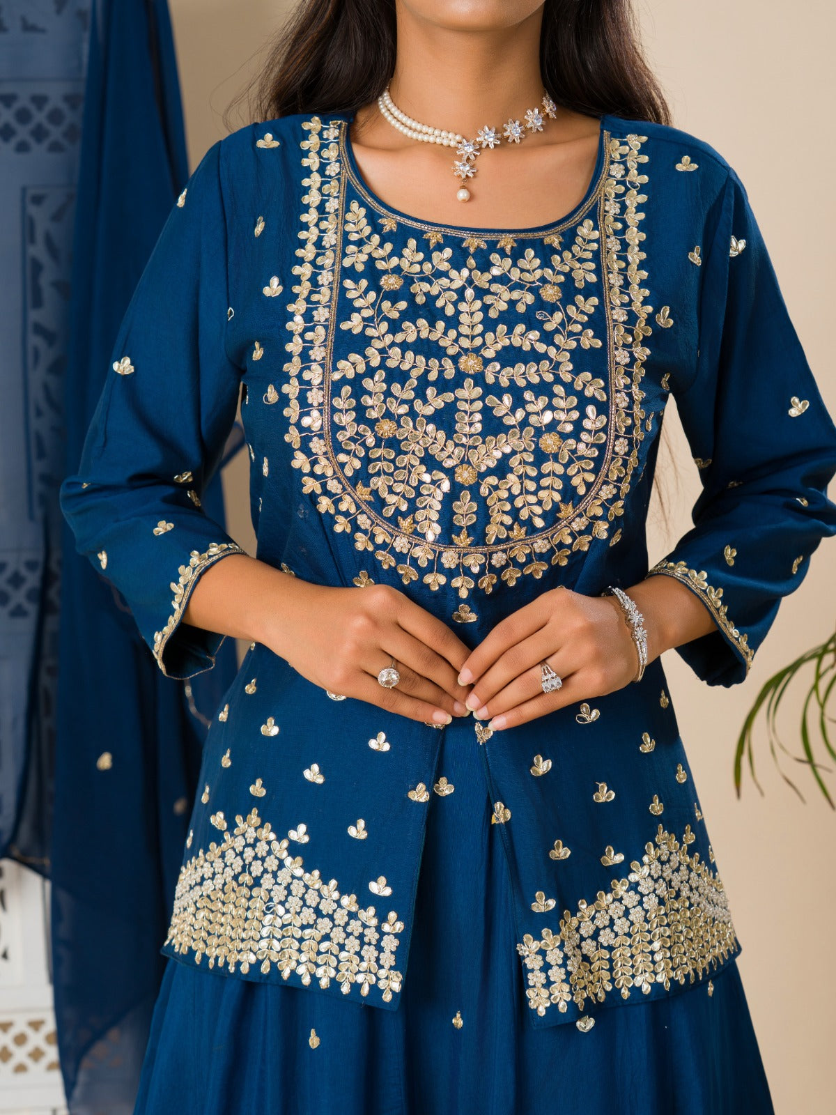 KcPc New Chinon Silk Bollywood Gotapatti workindo western Dress MUL