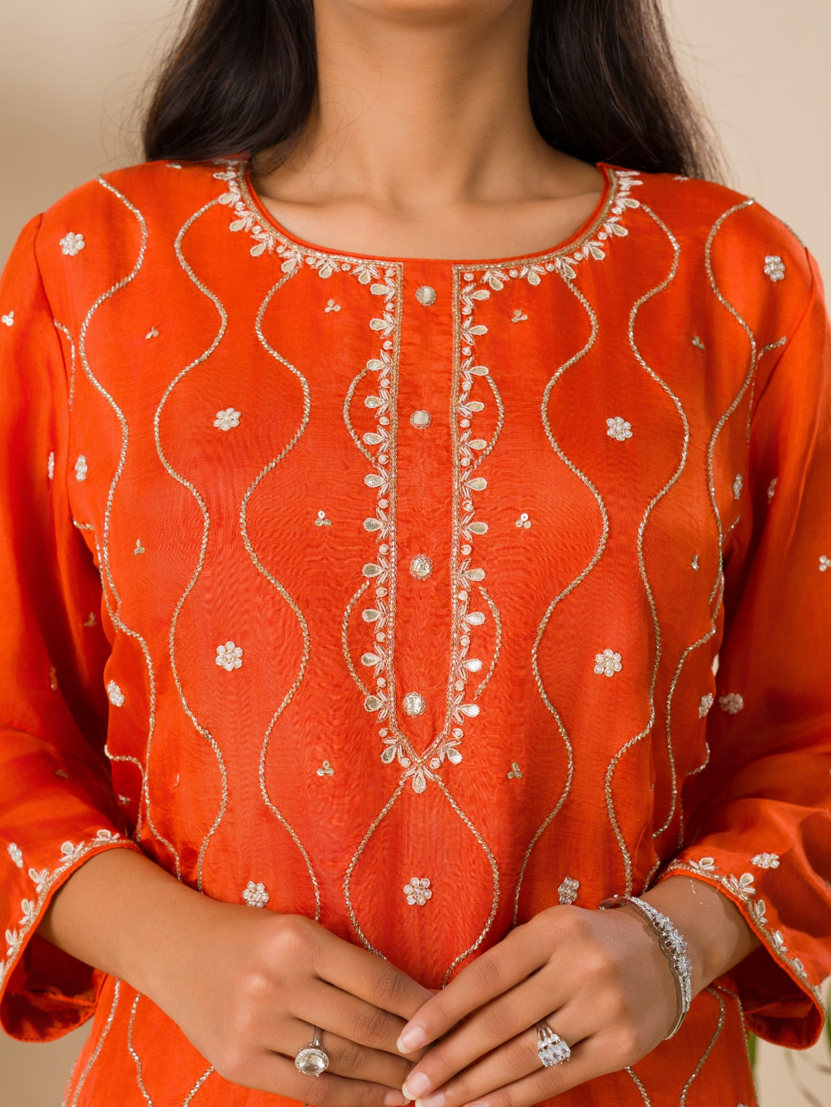 KcPc New Beautiful Crap Silk BollywoodCutdana workindo western Dress MUL