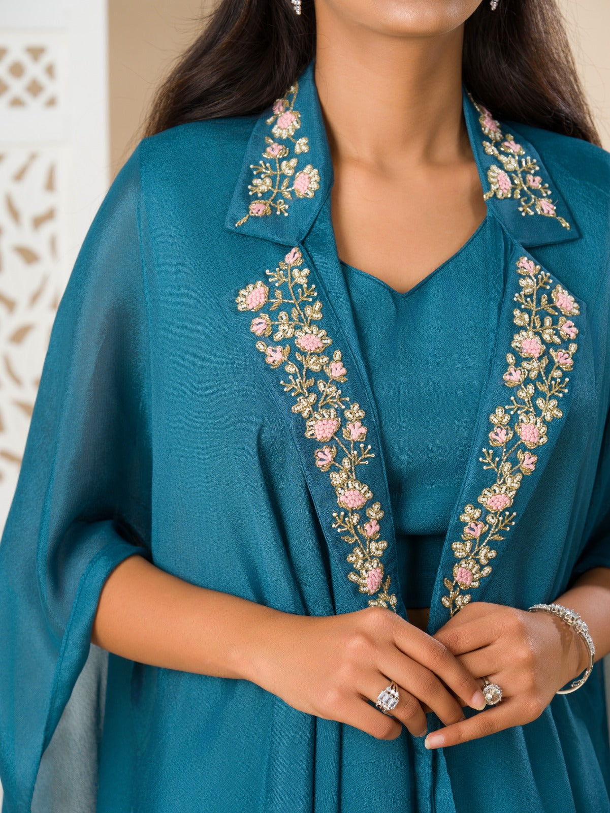 KcPc New Latest Georgette Bollywood Fabric Cutdana kashida work indo western Dress MUL