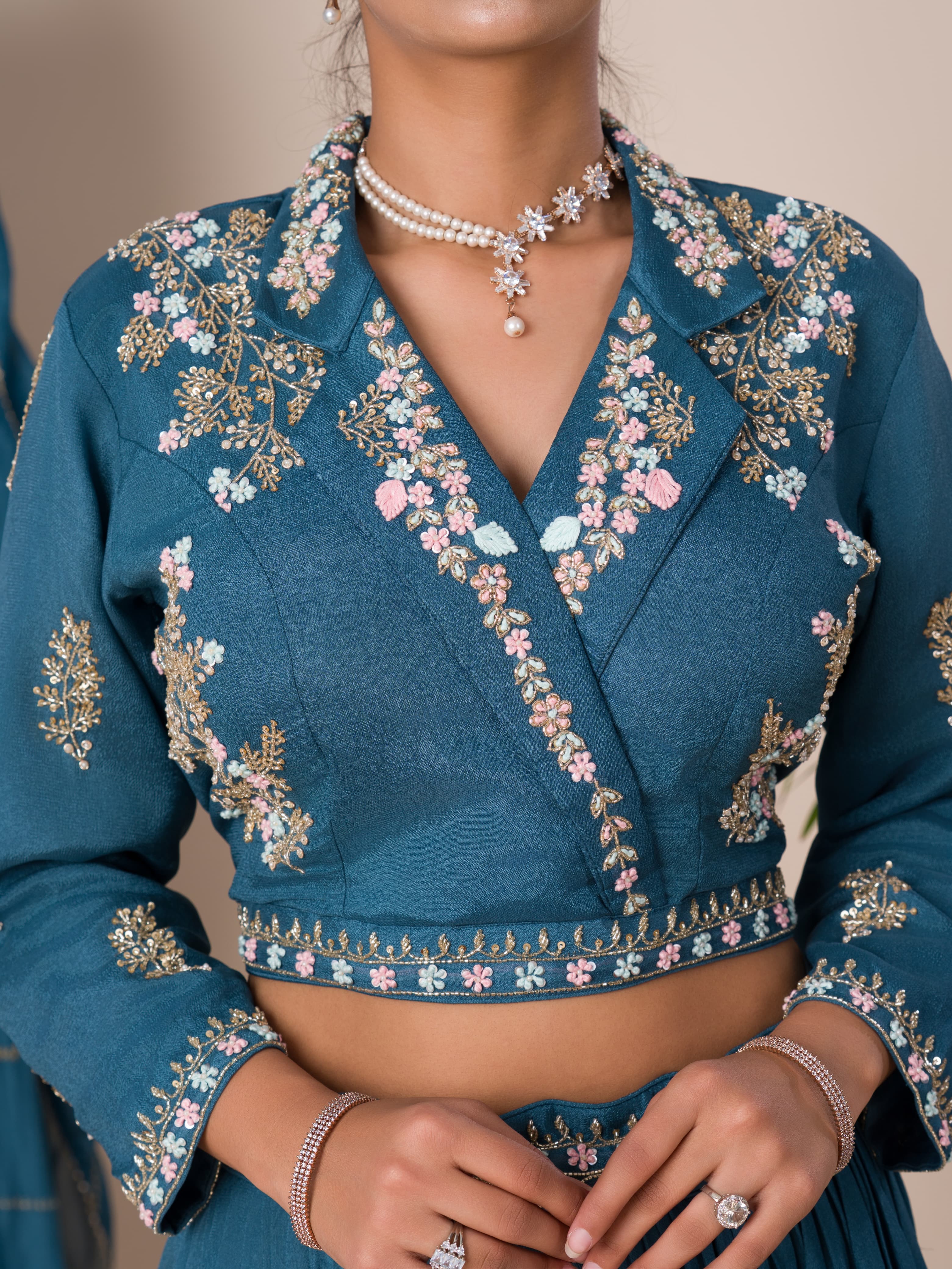 KcPc New H O silk Crop Top Style With Kashida Cutdana Work indo western Dress MUL