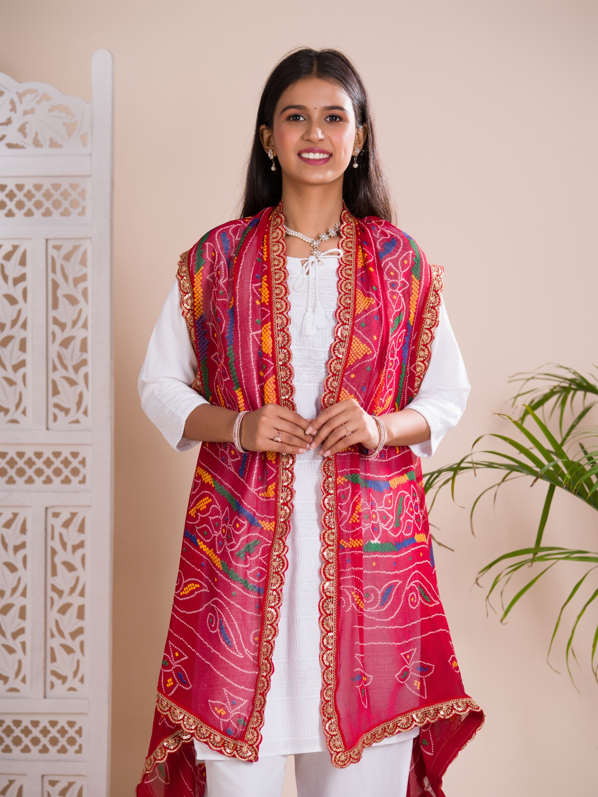 KcPc New Georgette Bandhani Shrug Dupatta