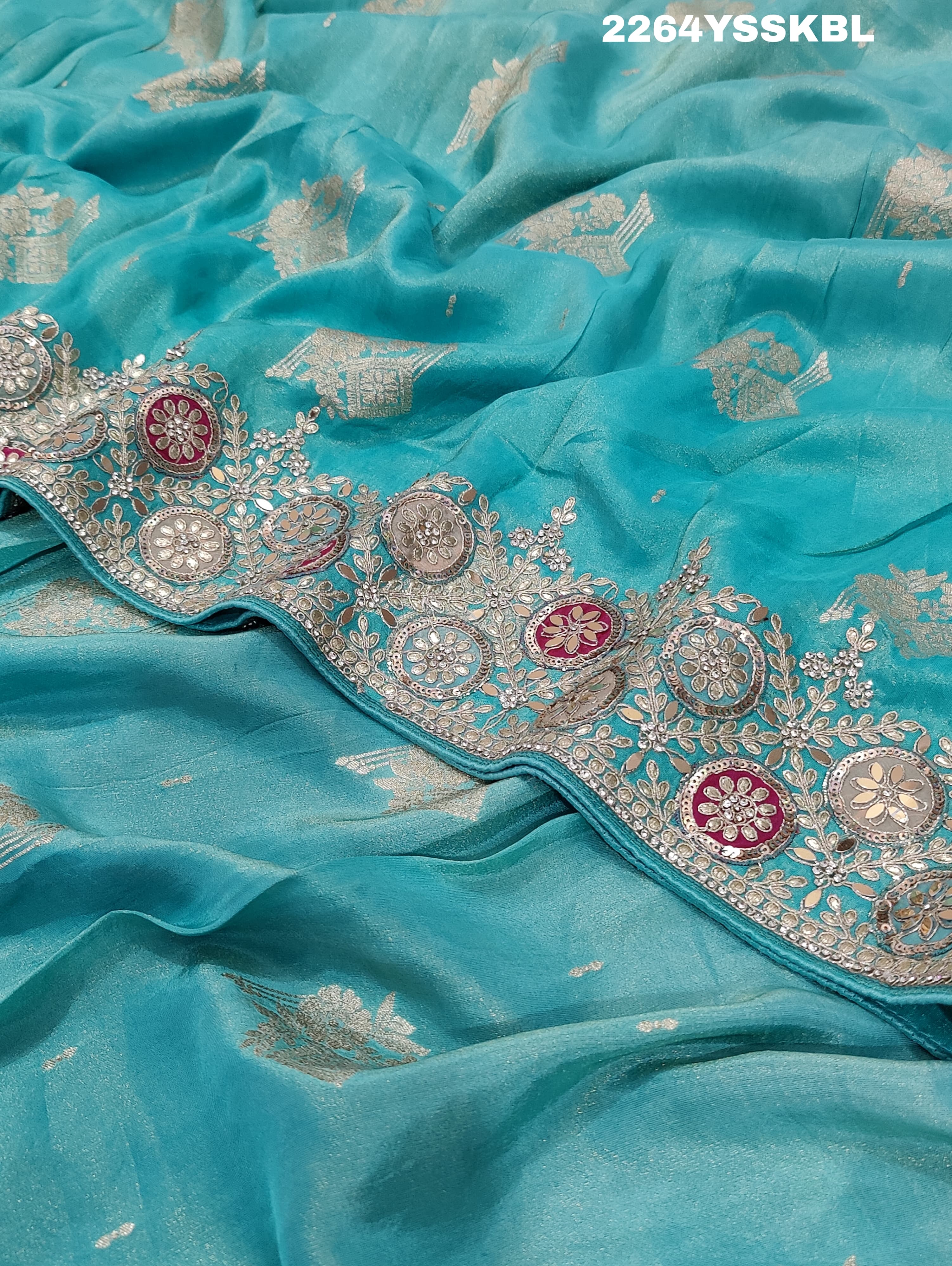 KcPc New LatestBanarasi silk Traditional Sequence embroidery mirror work Saree PAL
