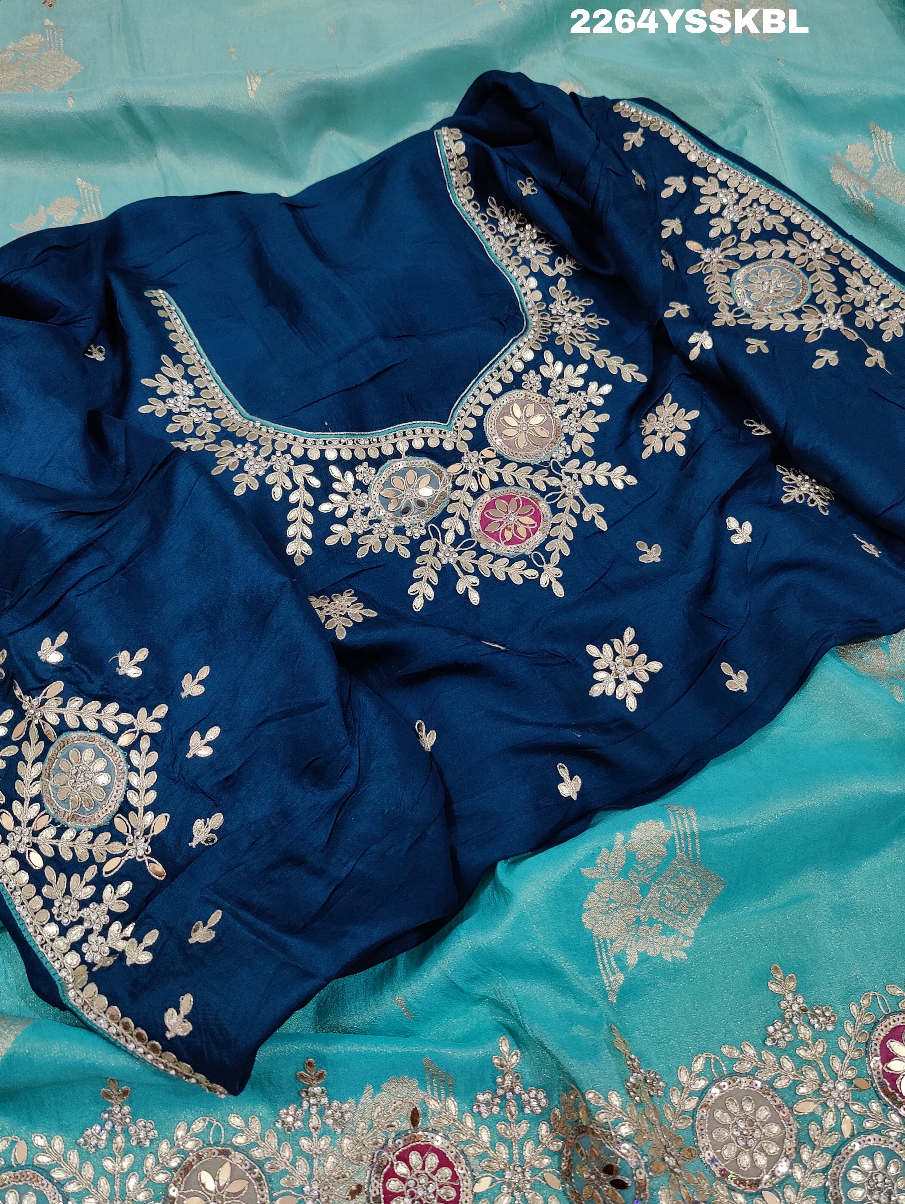 KcPc New LatestBanarasi silk Traditional Sequence embroidery mirror work Saree PAL