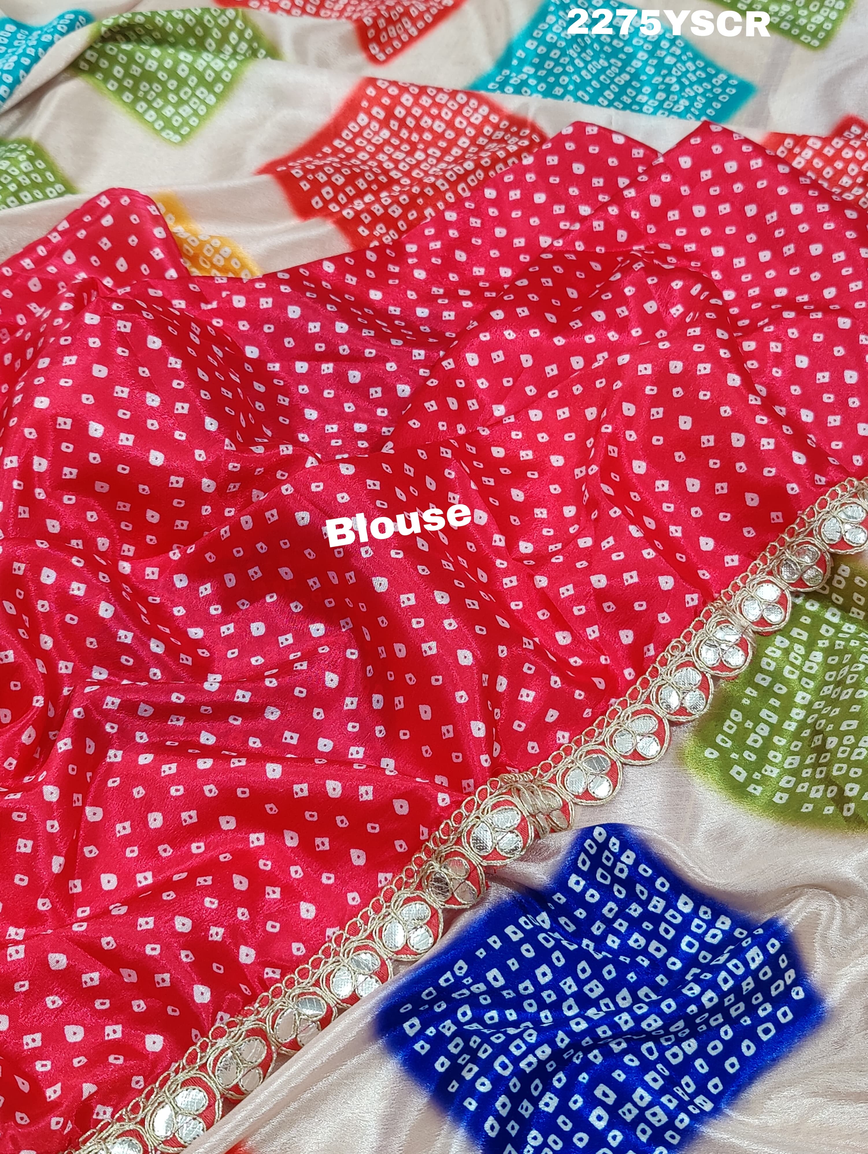 silk Bandhani Style With Gotapatti border work Saree in cream colour