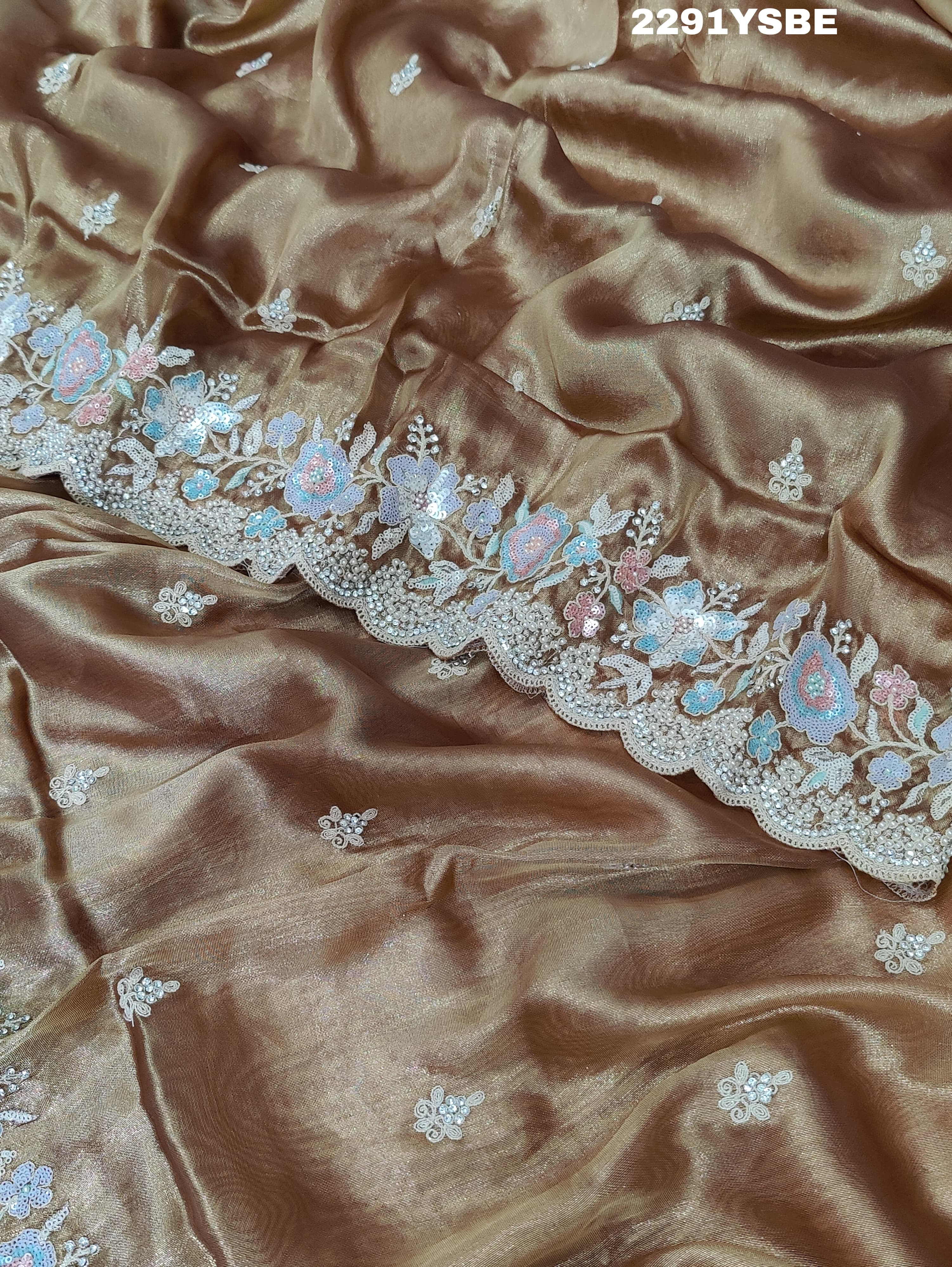 KcPc New Tussar tissue silk Traditional Sequence Tari work Saree PAL