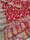 A red and gold Georgette saree with Meenakari weaving pattern