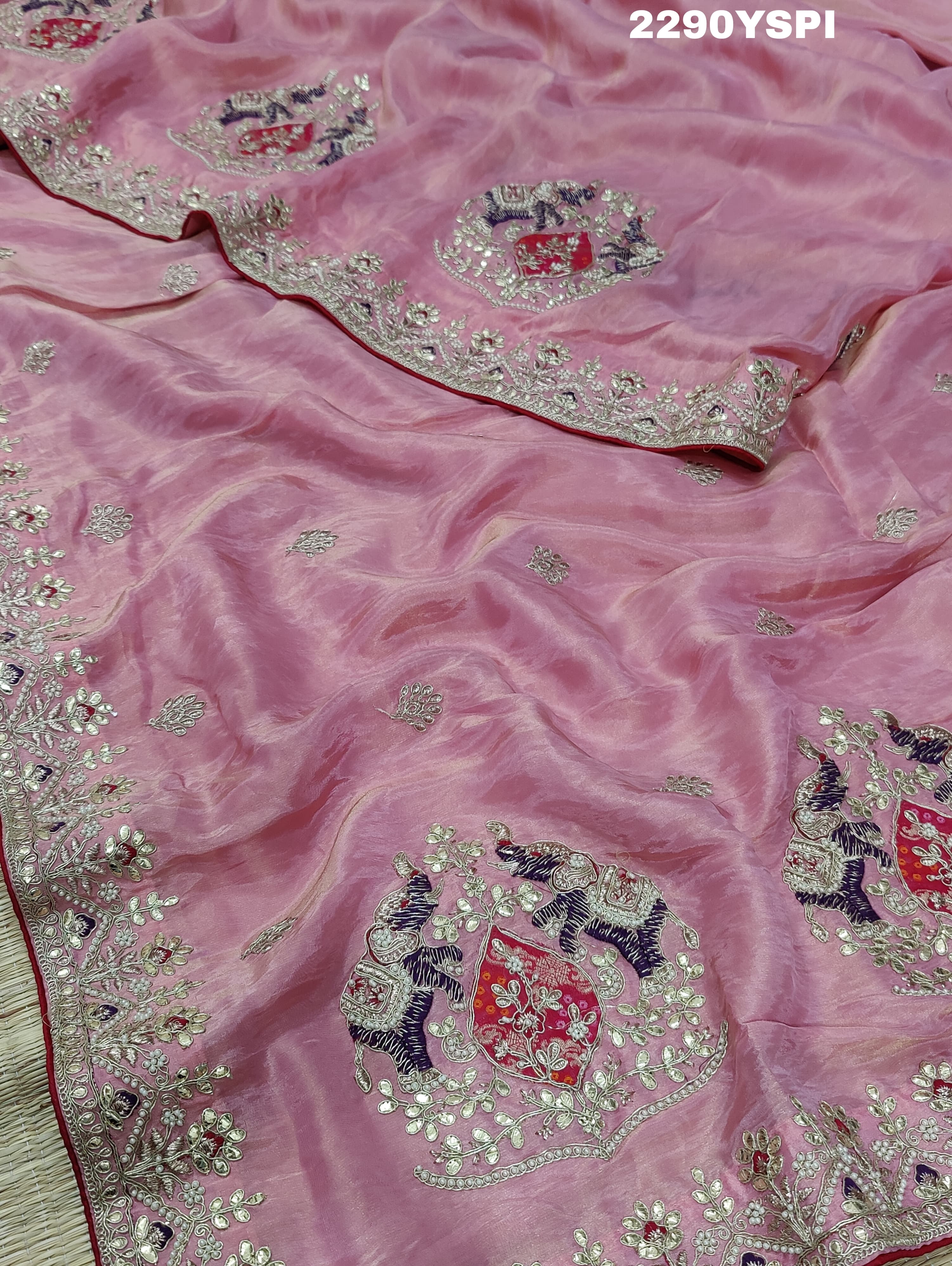 KcPc New Chinon Silk Designer Style With embroidery Gotapatti Work Saree PAL