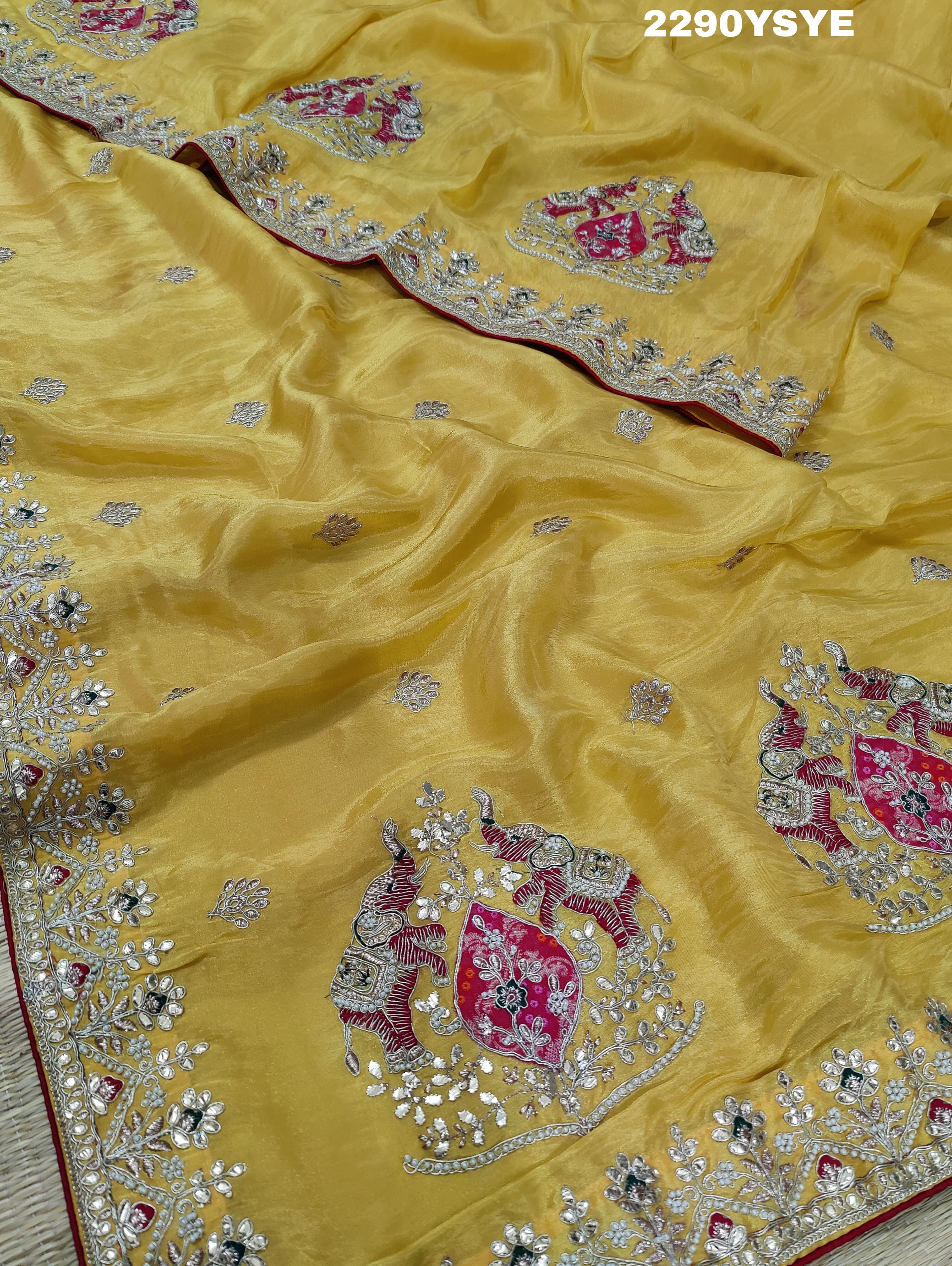 KcPc New Special Chinon Silk Designer Style With embroidery Gotapatti Work Saree PAL