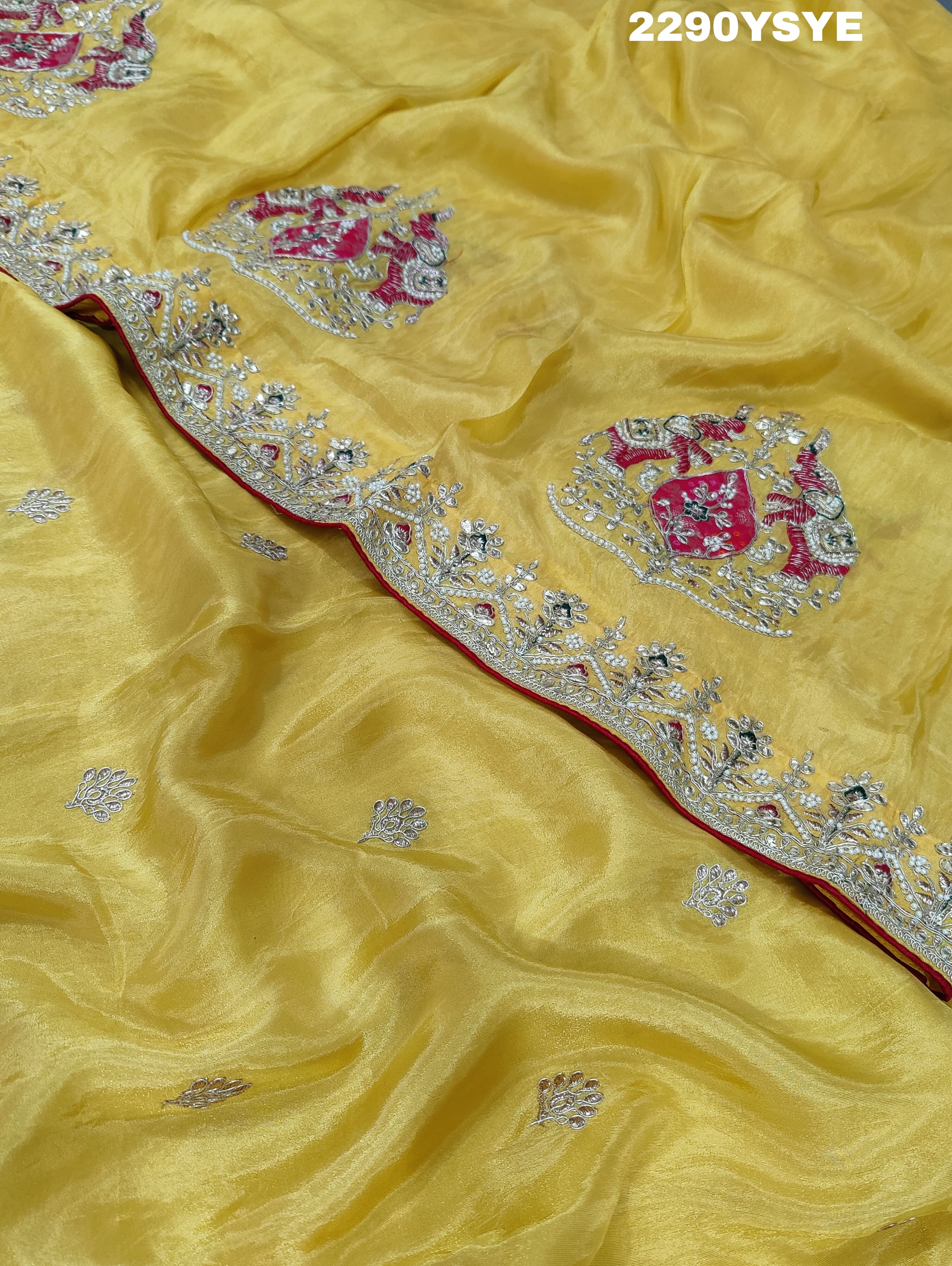 KcPc New Special Chinon Silk Designer Style With embroidery Gotapatti Work Saree PAL