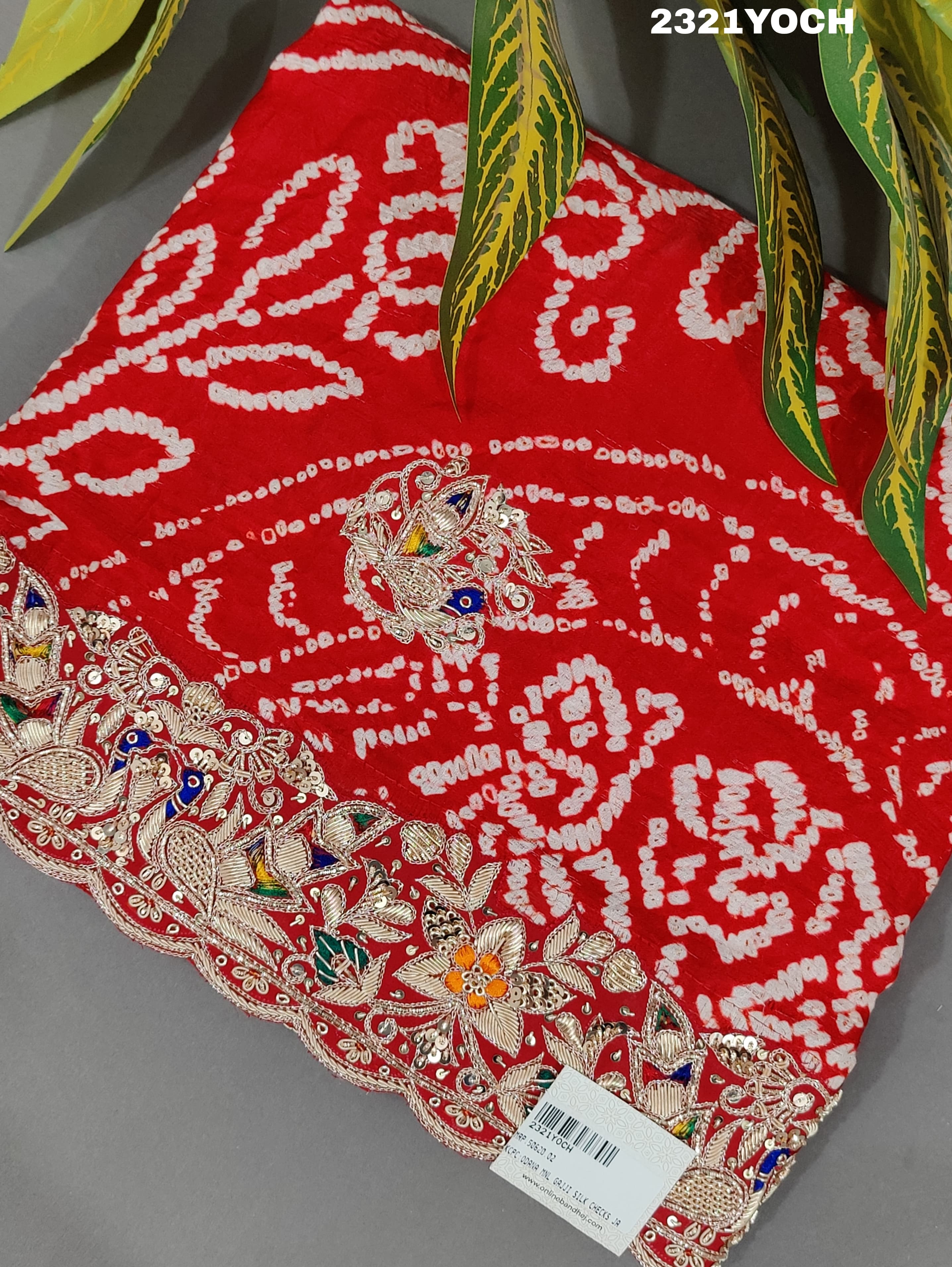 KcPc New Rajasthani Gaji Silk Bandhani Style WithZardoji Work Chunri MNL