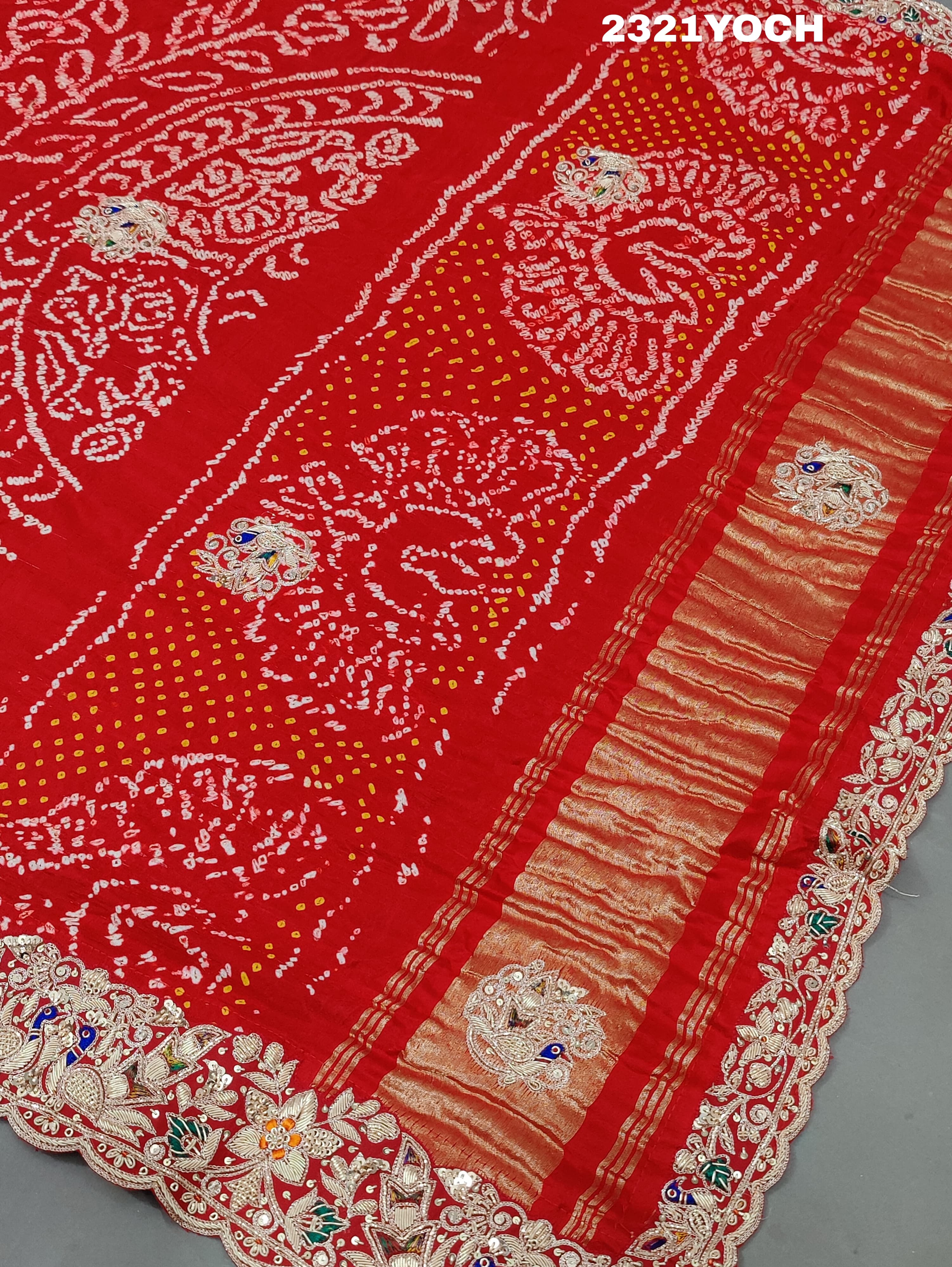 KcPc New Rajasthani Gaji Silk Bandhani Style WithZardoji Work Chunri MNL