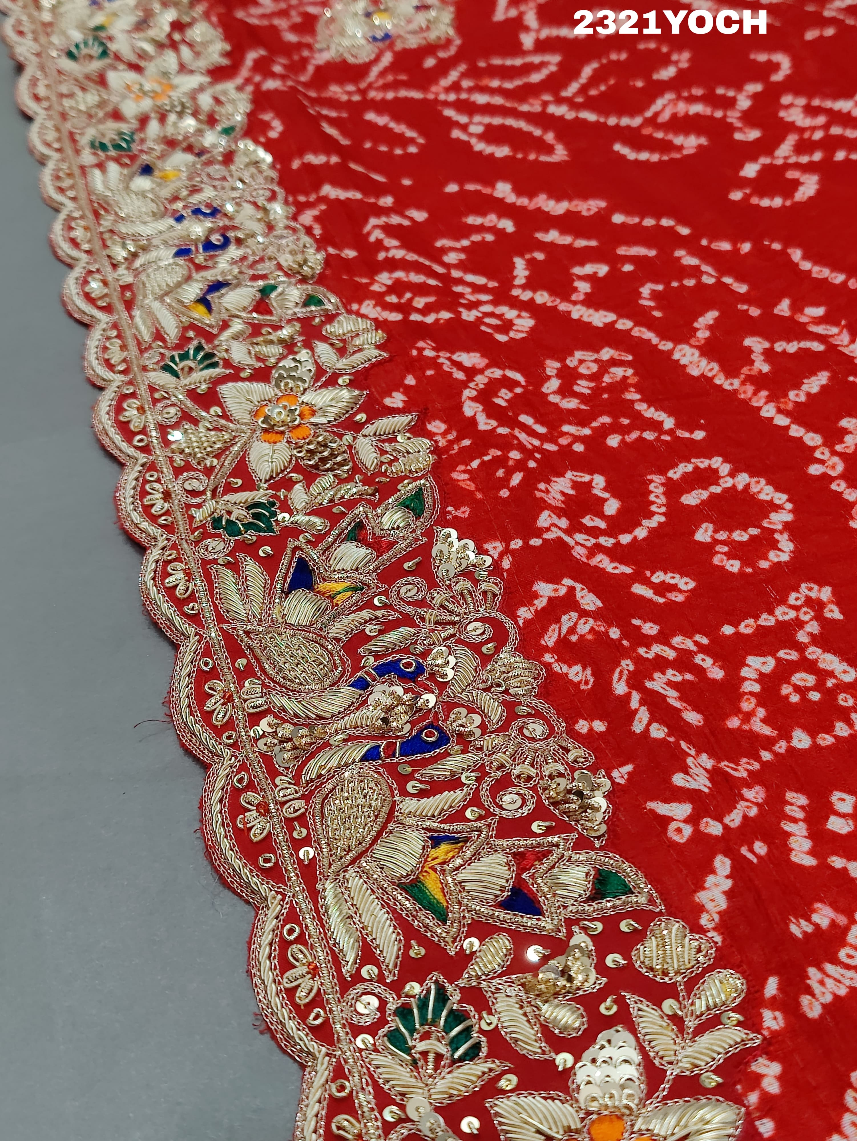 KcPc New Rajasthani Gaji Silk Bandhani Style WithZardoji Work Chunri MNL